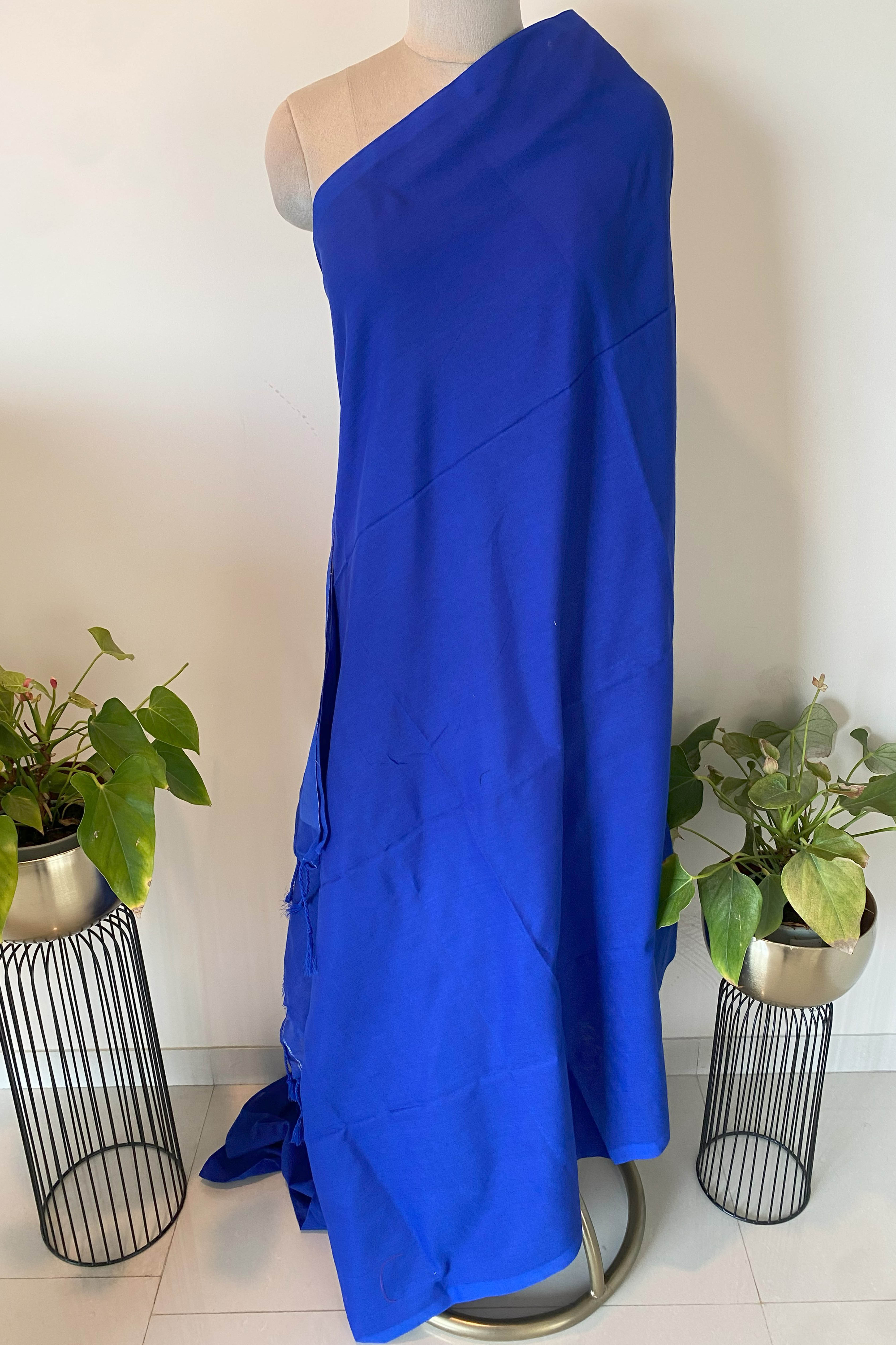 Royal Blue Cotton Saree with Zari Pallu - Indian Handloomz