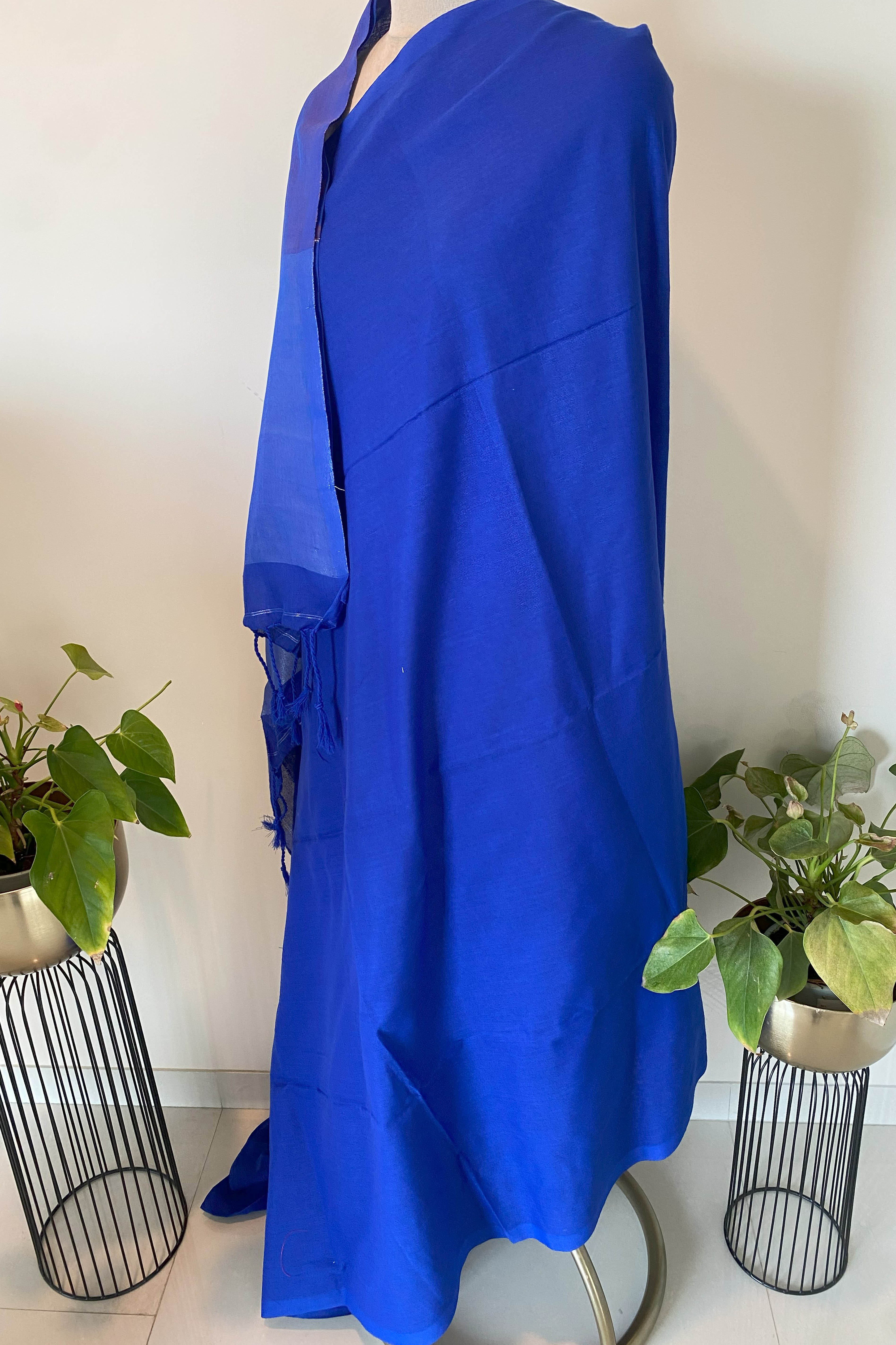 Royal Blue Cotton Saree with Zari Pallu - Indian Handloomz