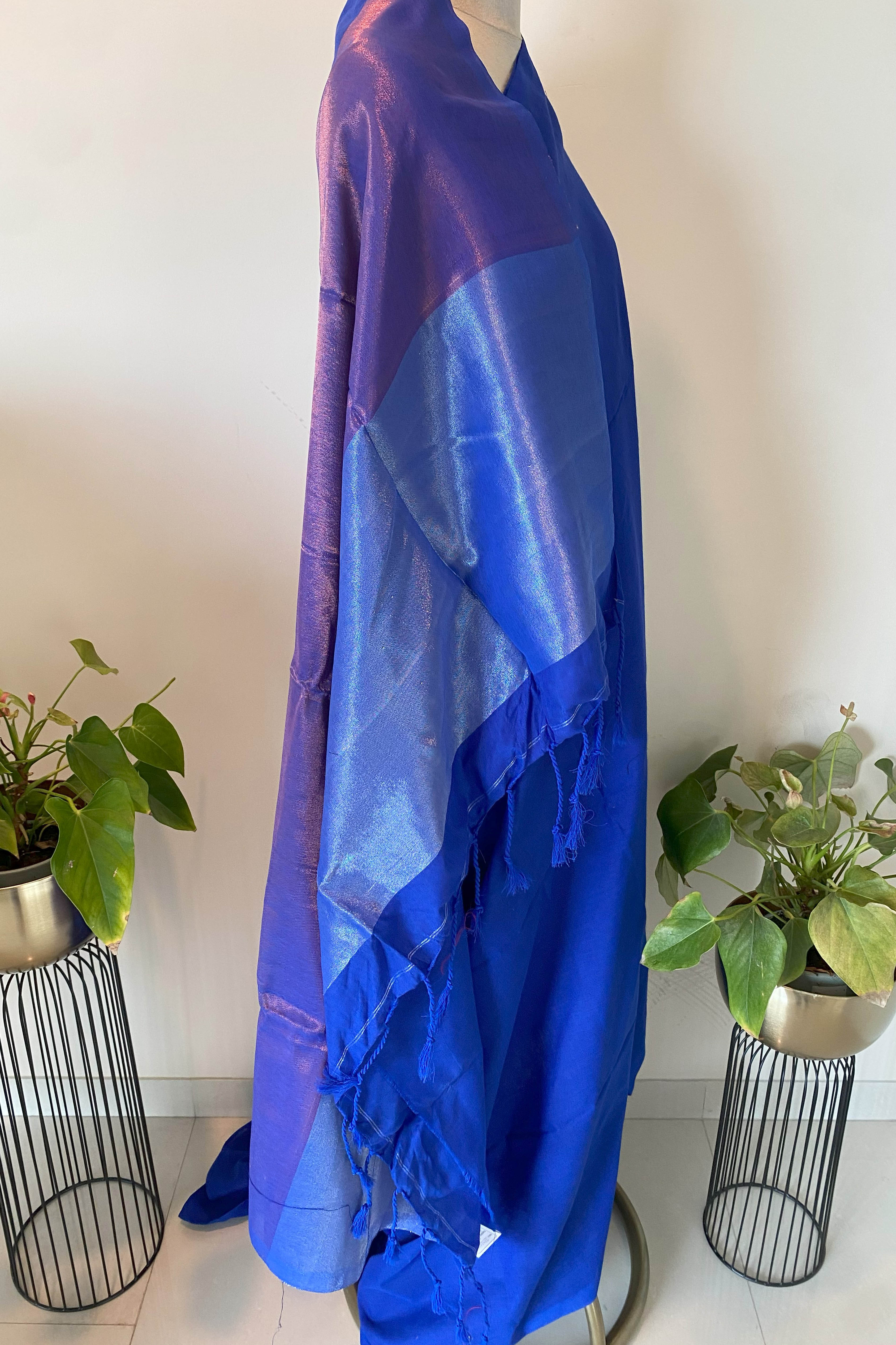 Royal Blue Cotton Saree with Zari Pallu - Indian Handloomz