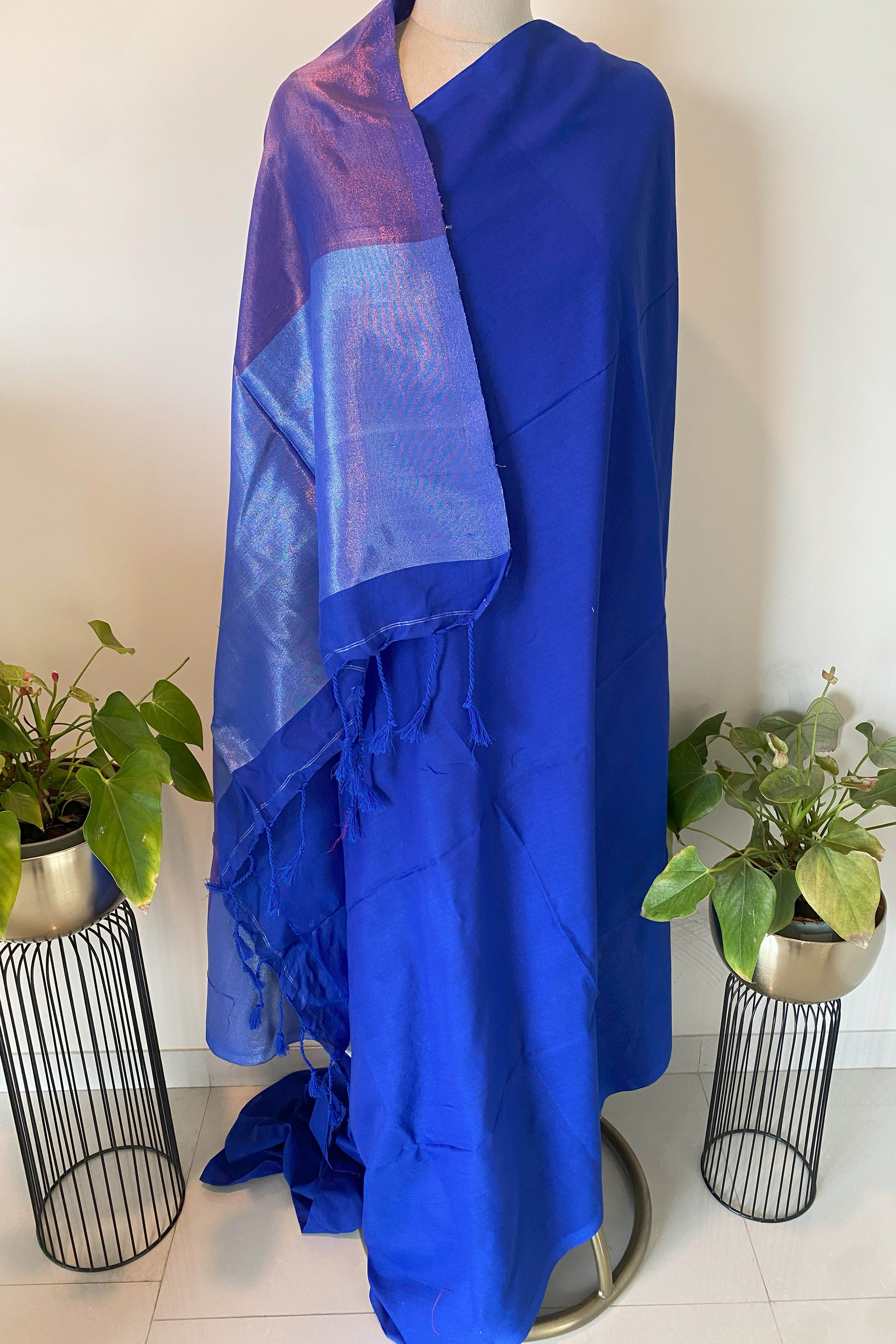 Royal Blue Cotton Saree with Zari Pallu - Indian Handloomz