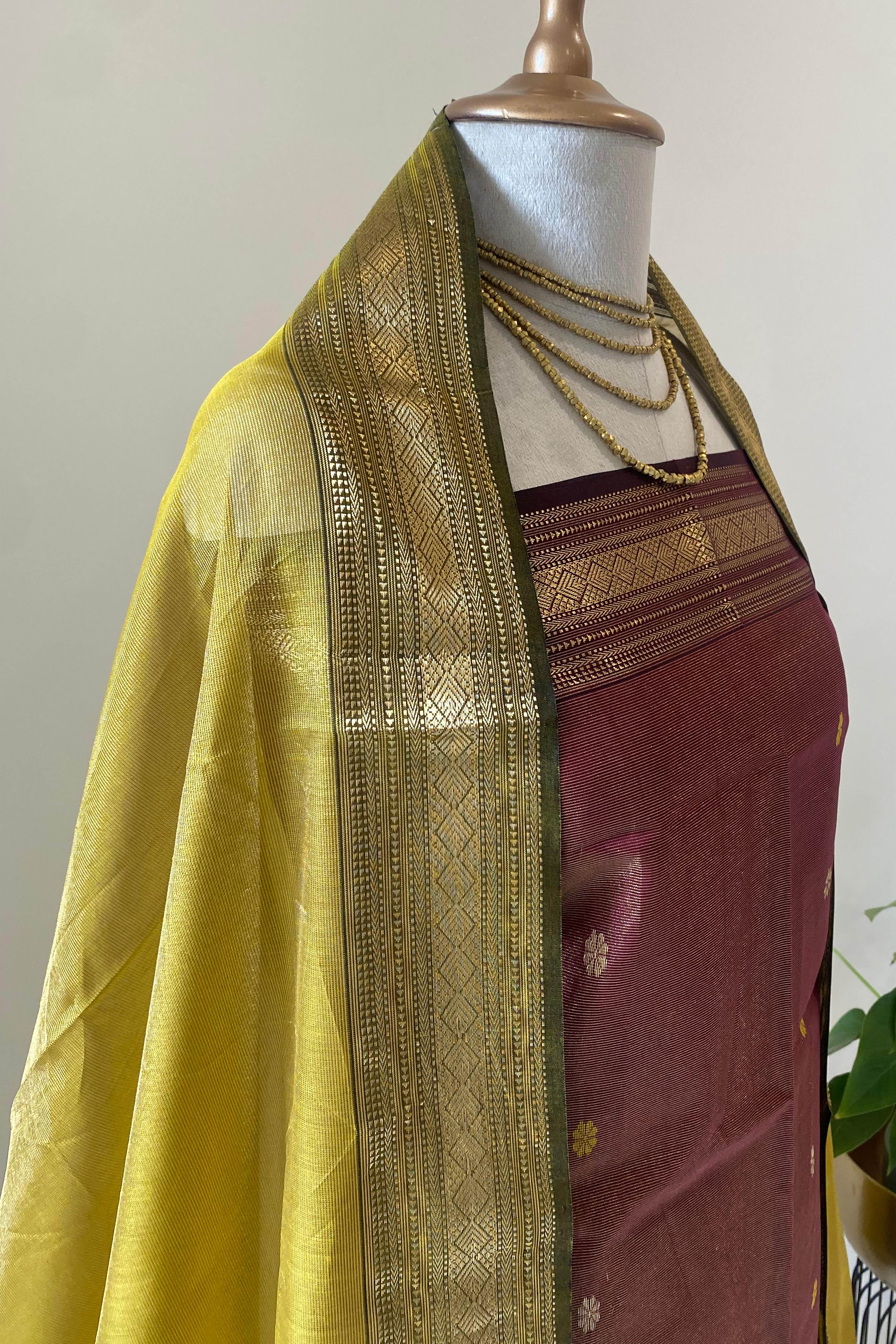 Dimpi Rich Dark Onion Pink Tissue Cotton Silk Maheshwari Unstitched Suit Set - Indian Handloomz