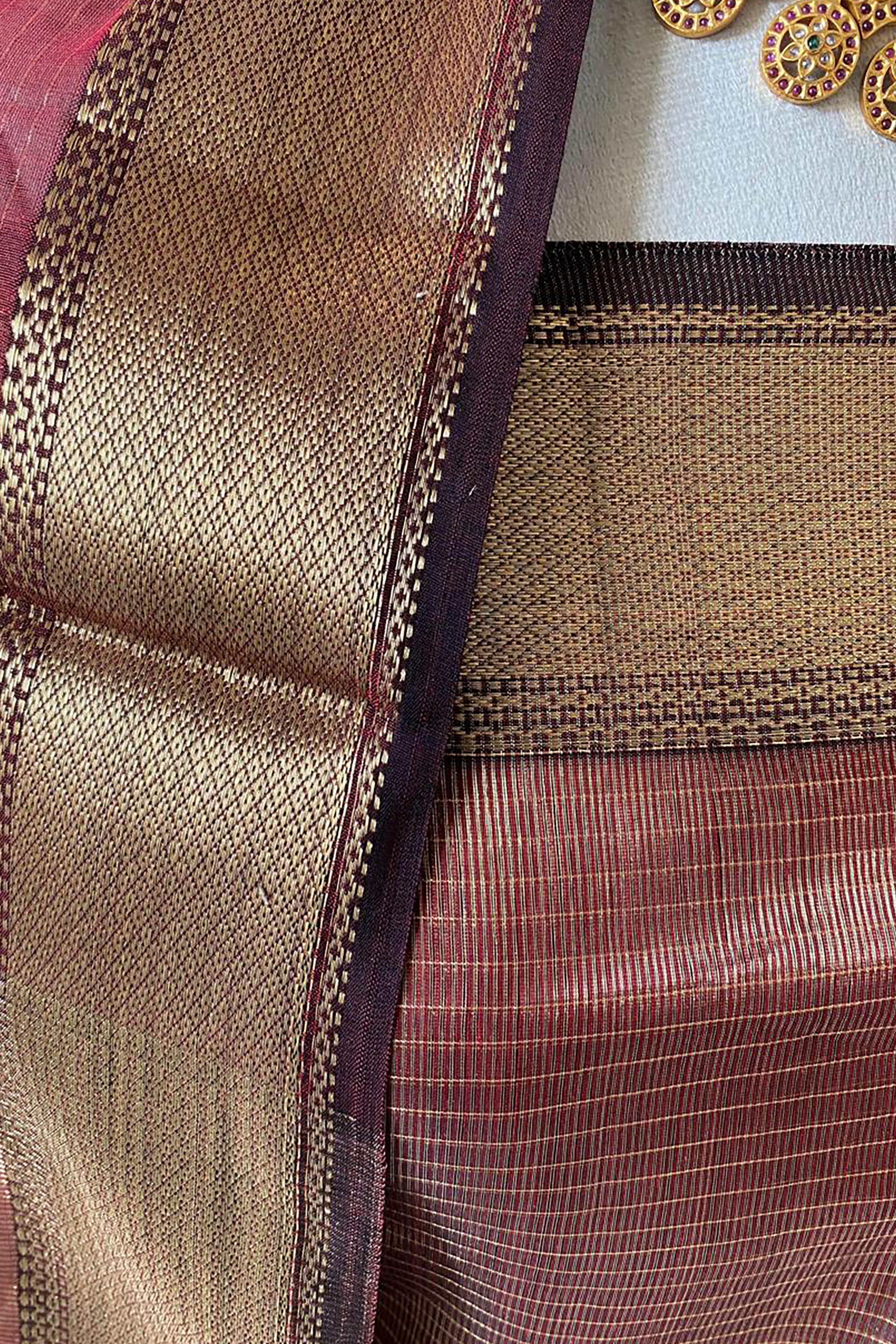 Sarika Deep Maroon Tissue Cotton Silk Maheshwari Unstitched Suit Set - Indian Handloomz