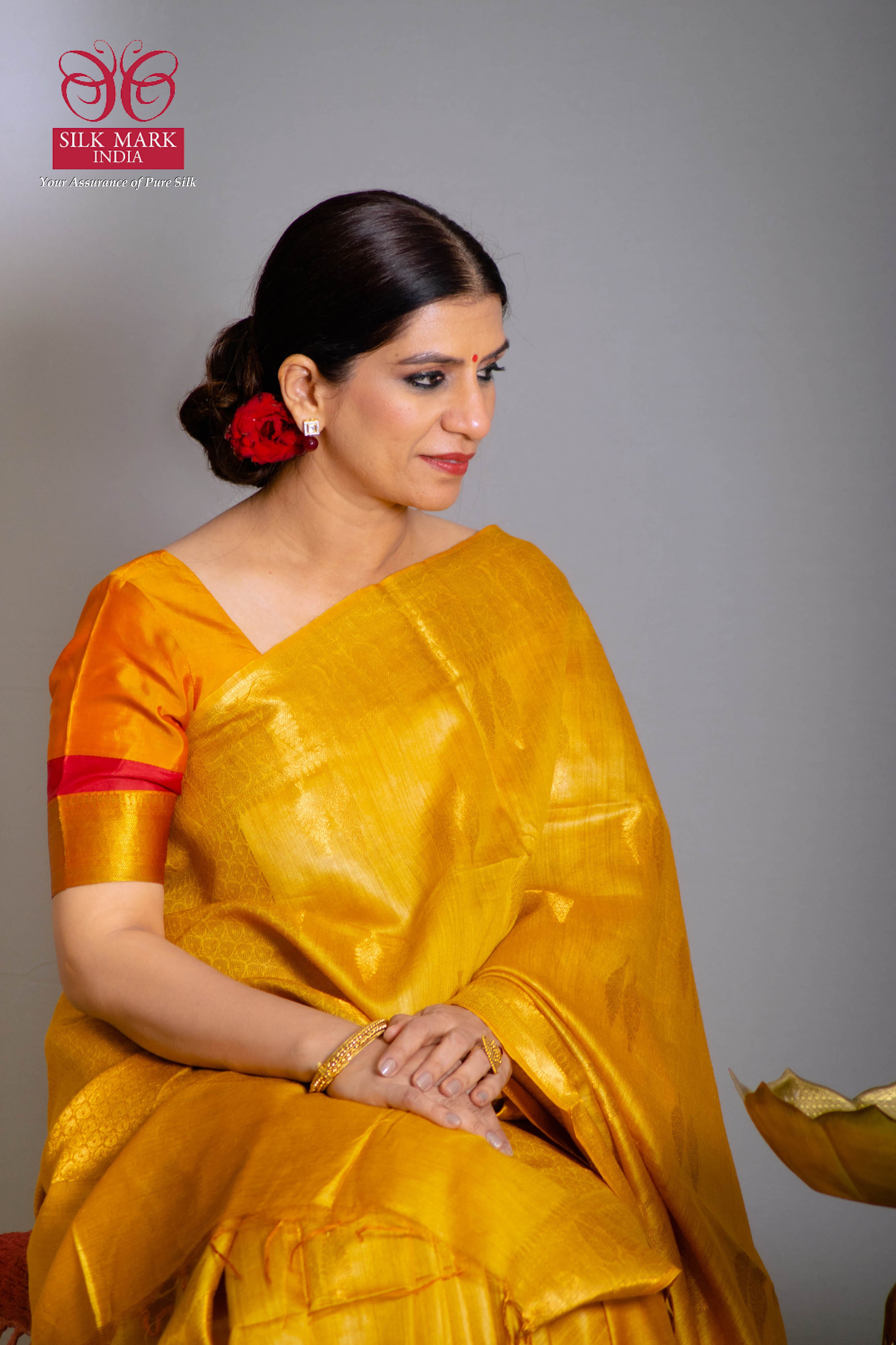 Divyanka Pure Moonga Tussar Silk Saree in Sunrise Golden Yellow Colour - Indian Handloomz