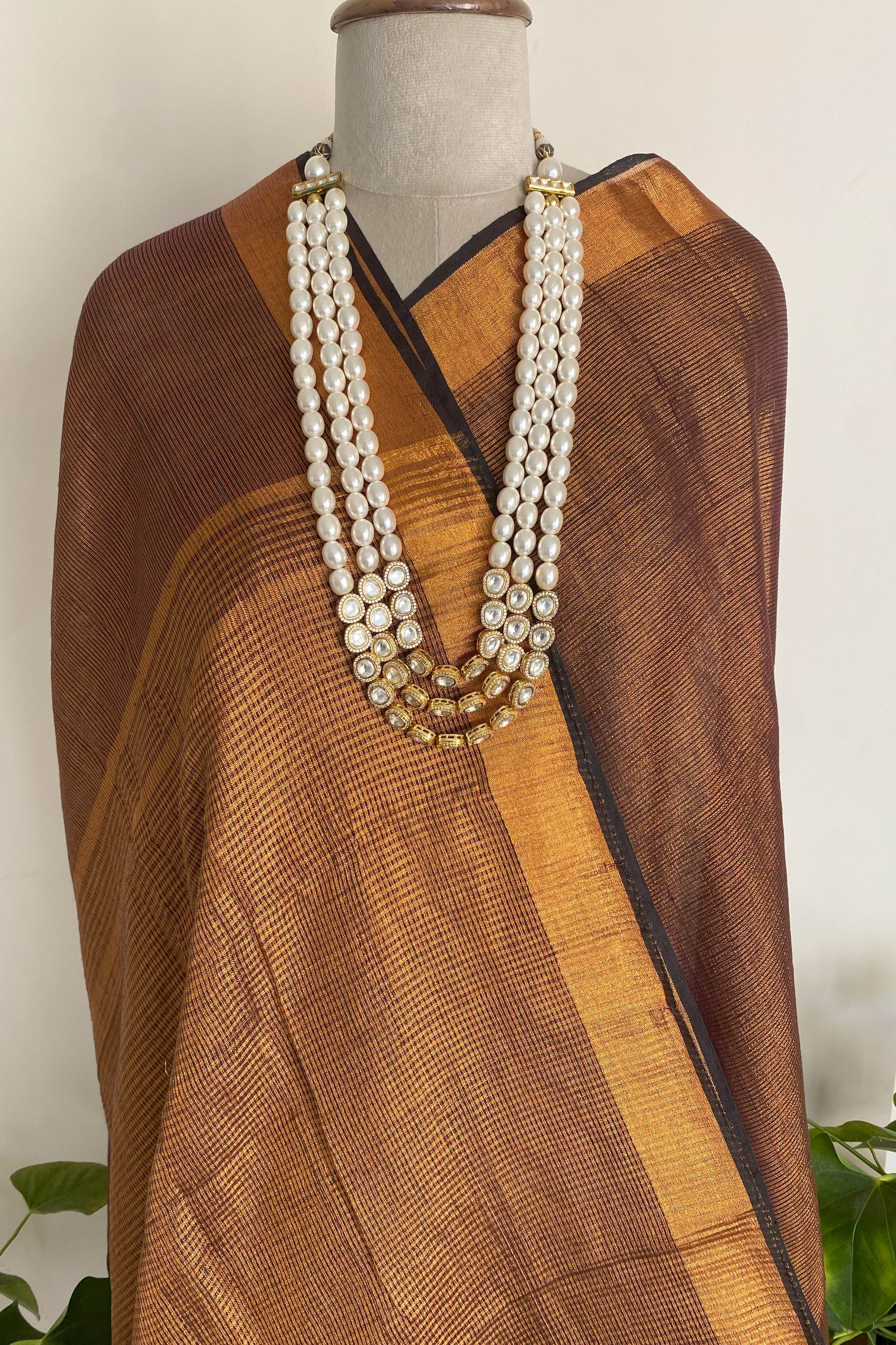 Tissue Linen Saree in Copper Brown - Indian Handloomz