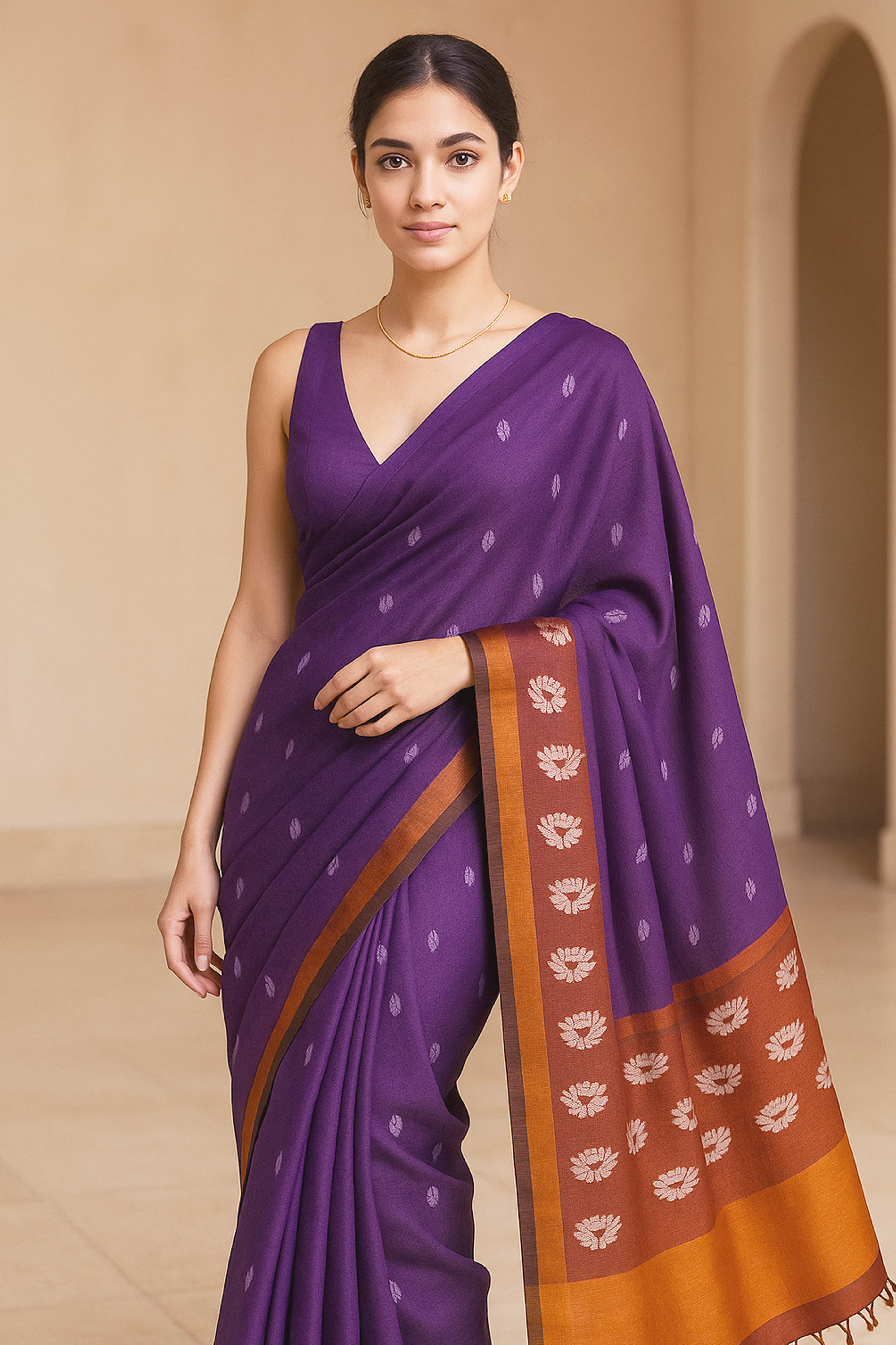 Vana Jamdani Cotton Tissue Saree in Deep Violet - Indian Handloomz