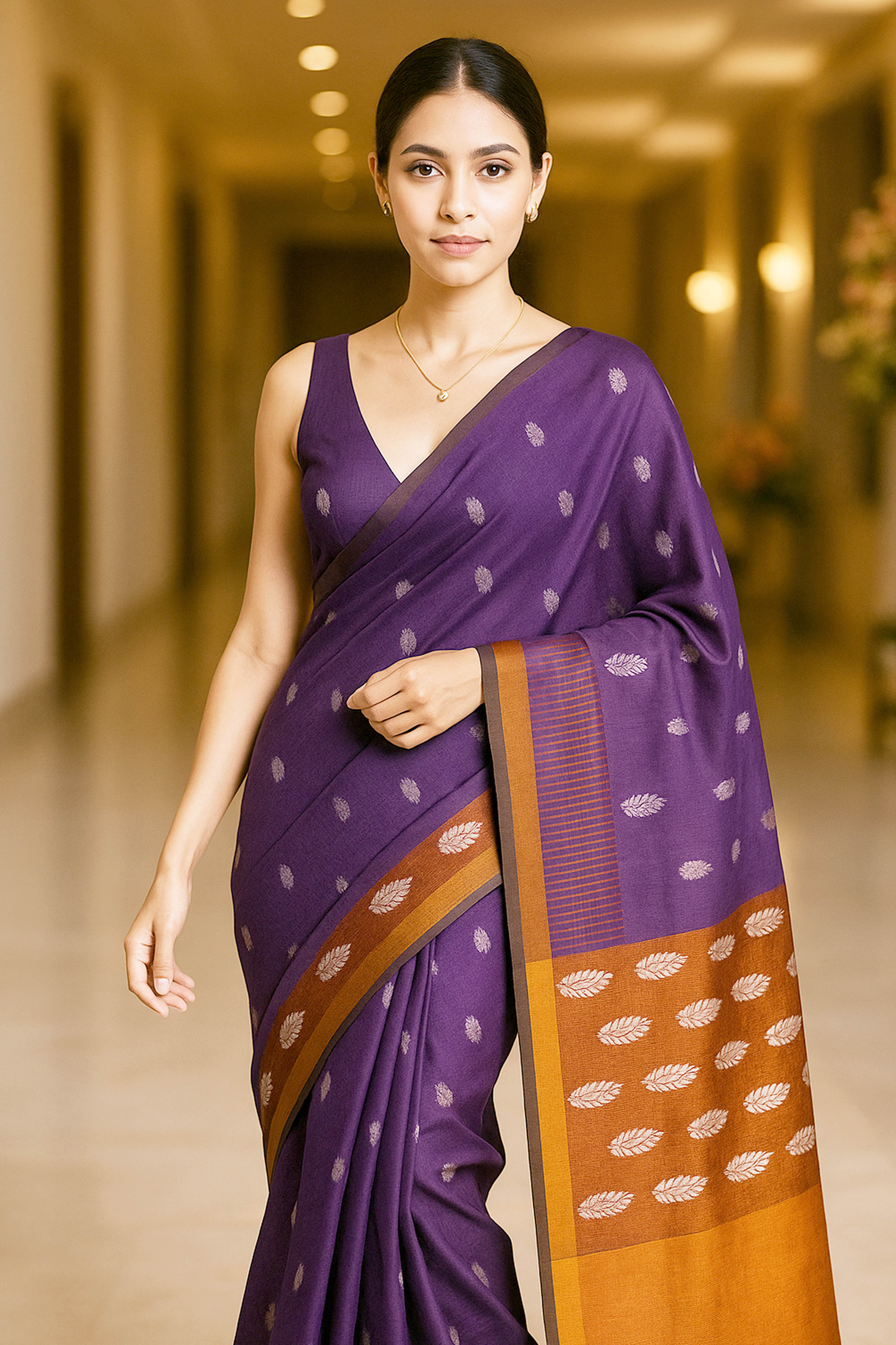 Vana Jamdani Cotton Tissue Saree in Deep Violet - Indian Handloomz