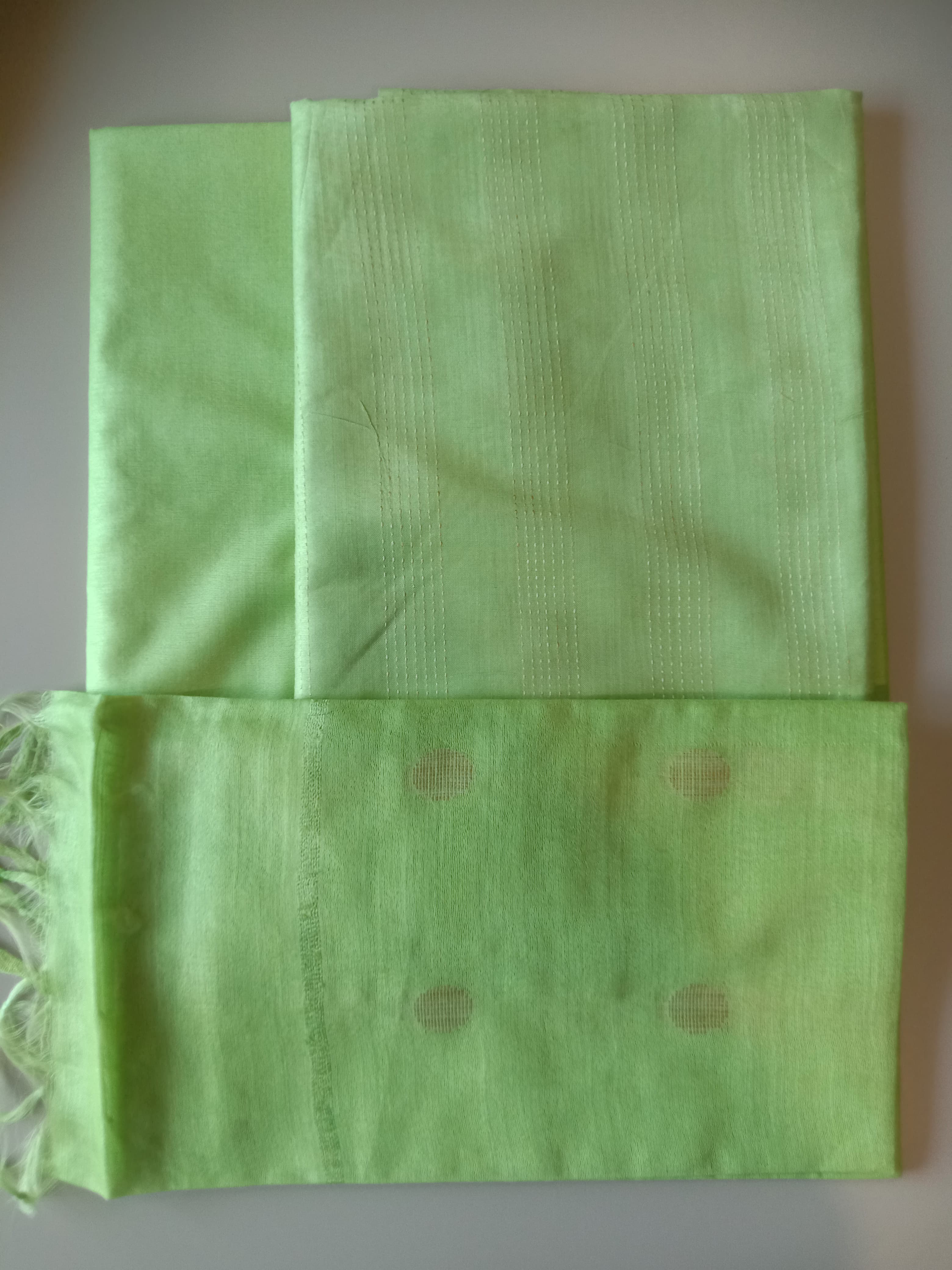 Eesha Banarasi Cotton Silk Unstitched Suit Set in Parrot Green Colour - Indian Handloomz