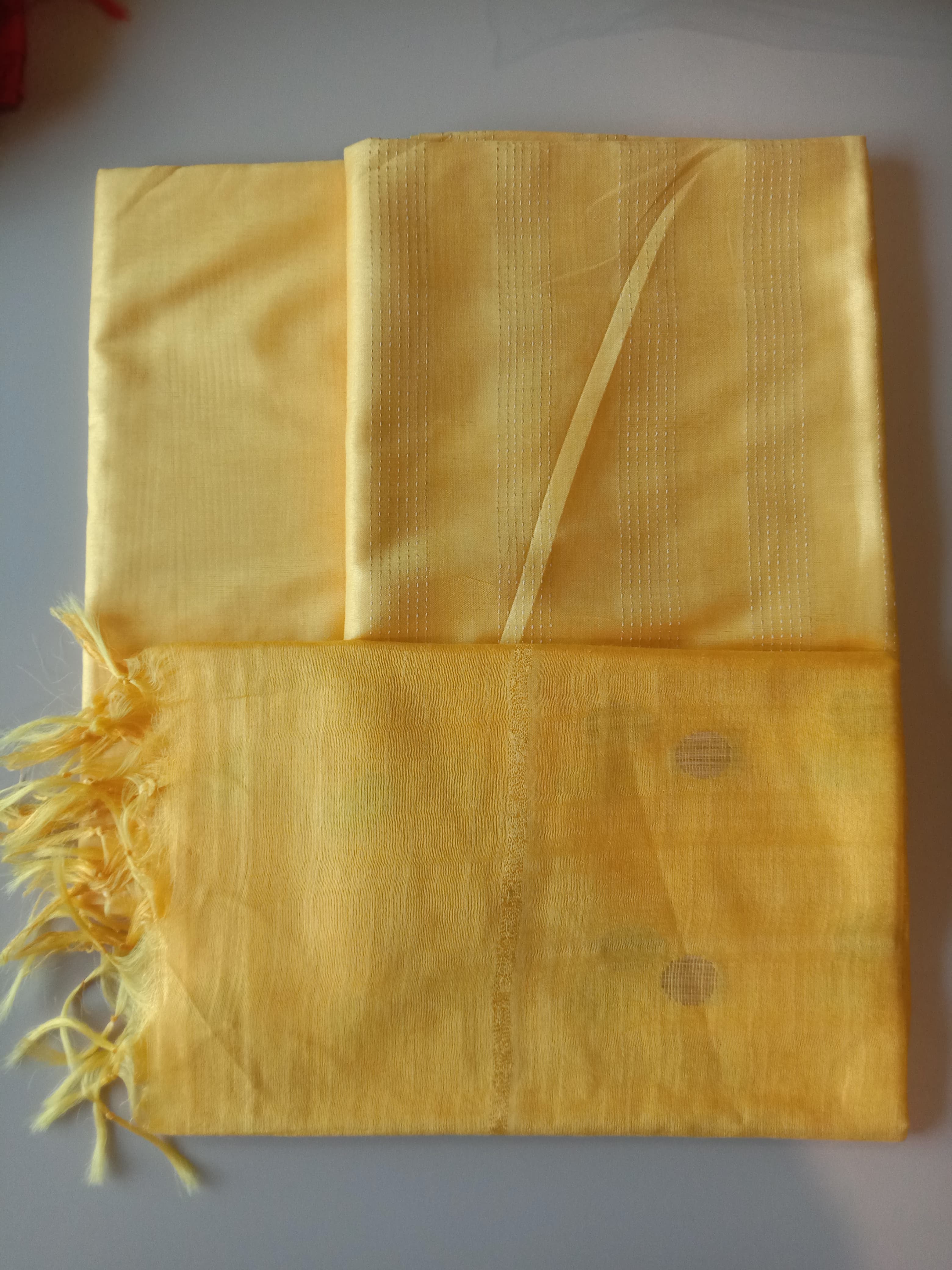 Zoha Banarasi Cotton Silk Unstitched Suit Set in Yellow Colour - Indian Handloomz