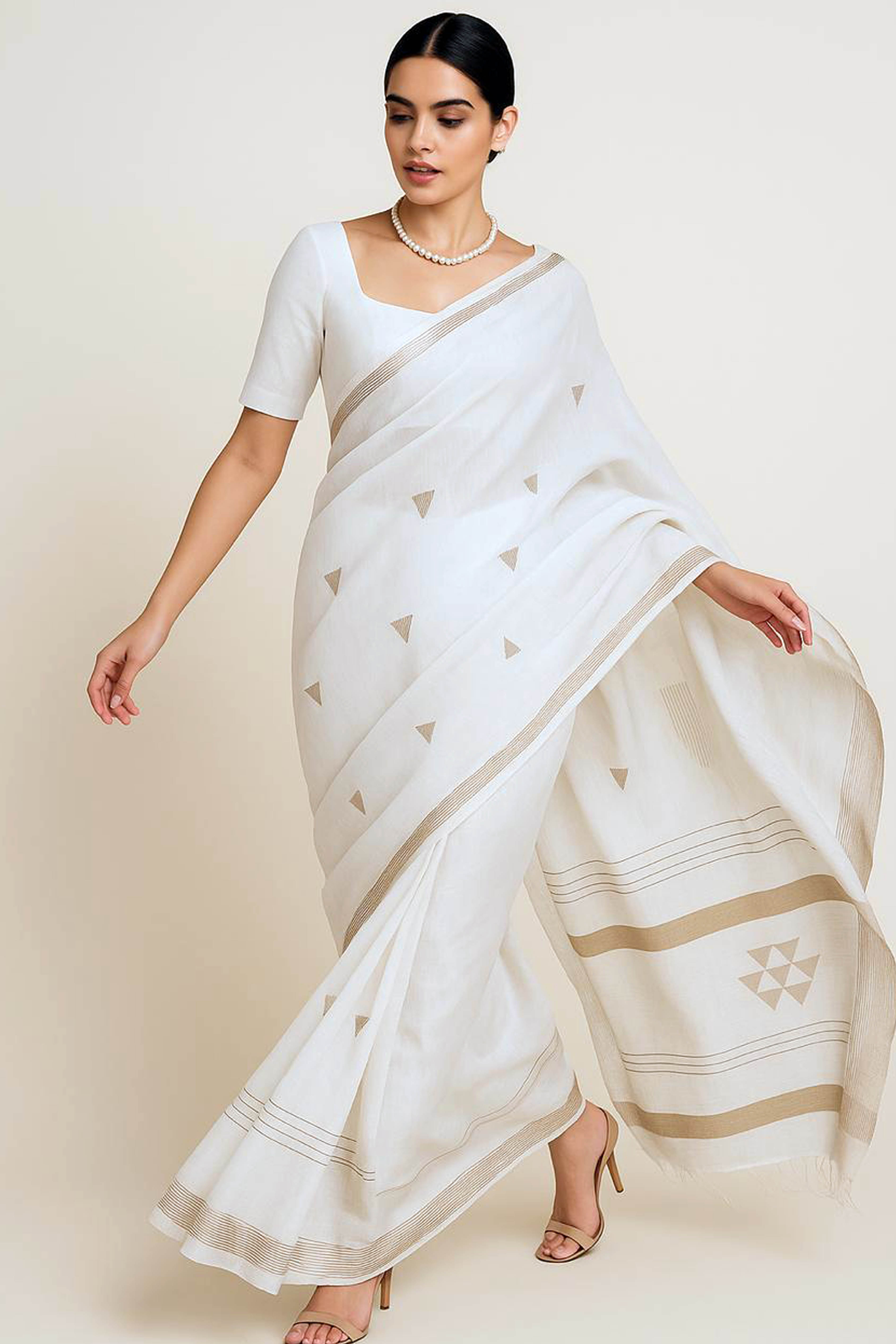 White Jamdani Cotton Tissue Saree - Indian Handloomz