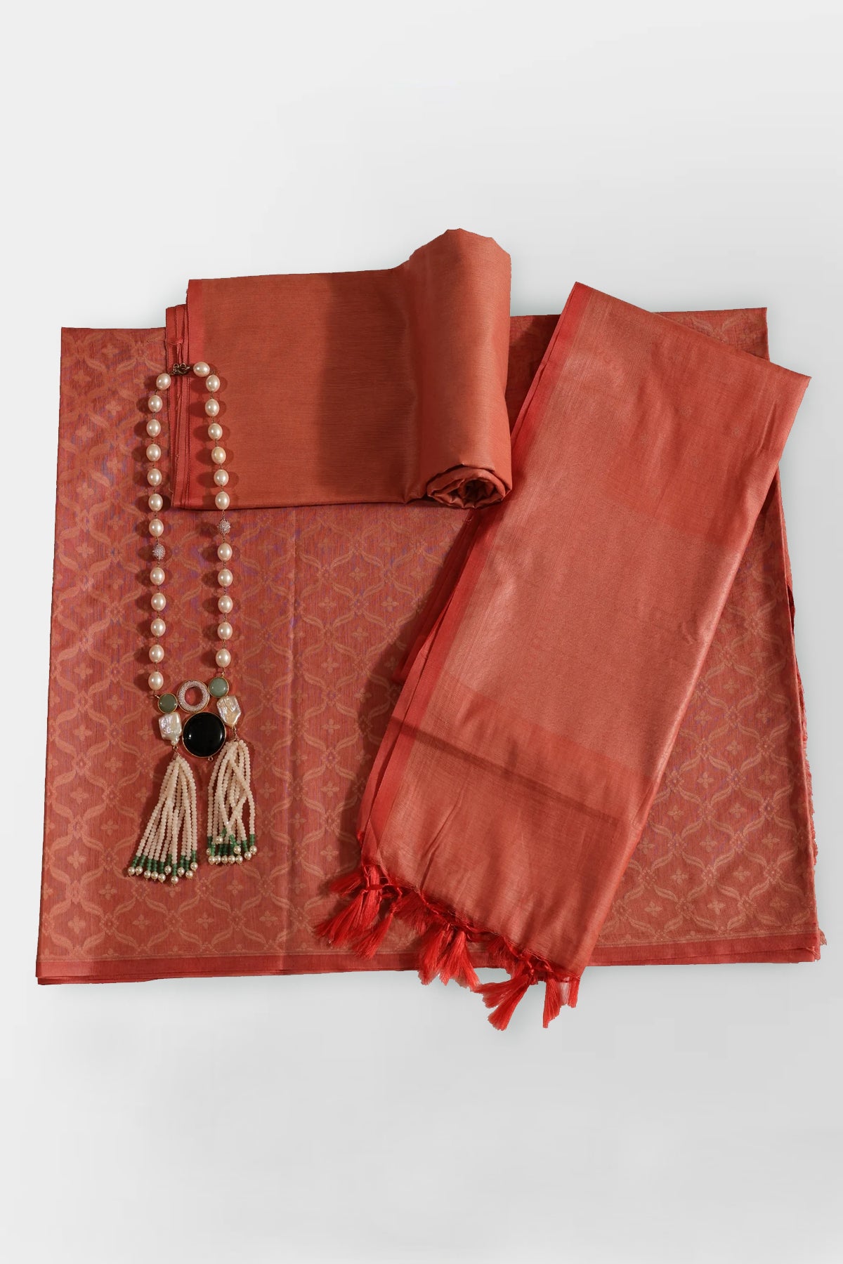 Shyla Pure Banarasi Cotton Silk Unstitched Suit Set in Rustic Charm Colour - Indian Handloomz