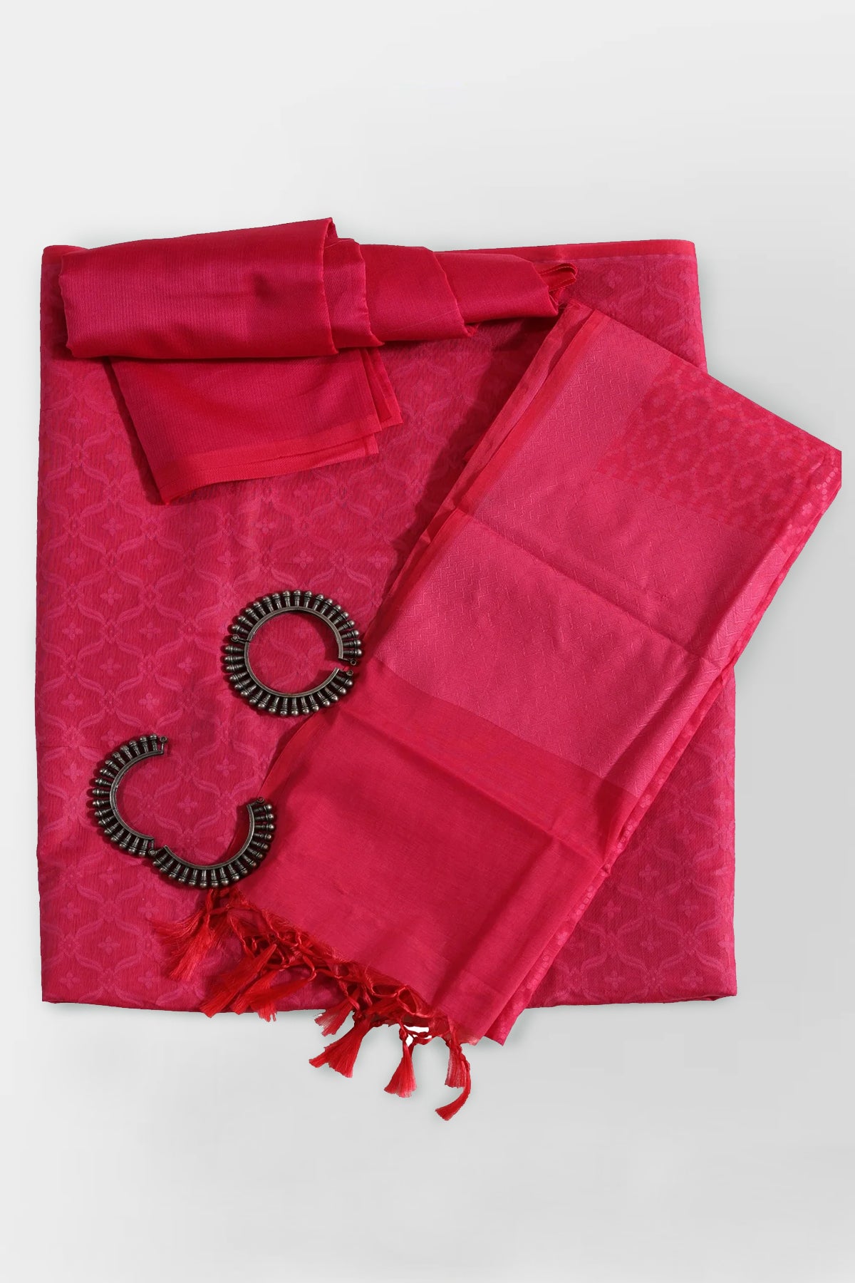 Tarika Pure Banarasi Cotton Silk Unstitched Suit Set in Rich Tapestry of Red Colour - Indian Handloomz