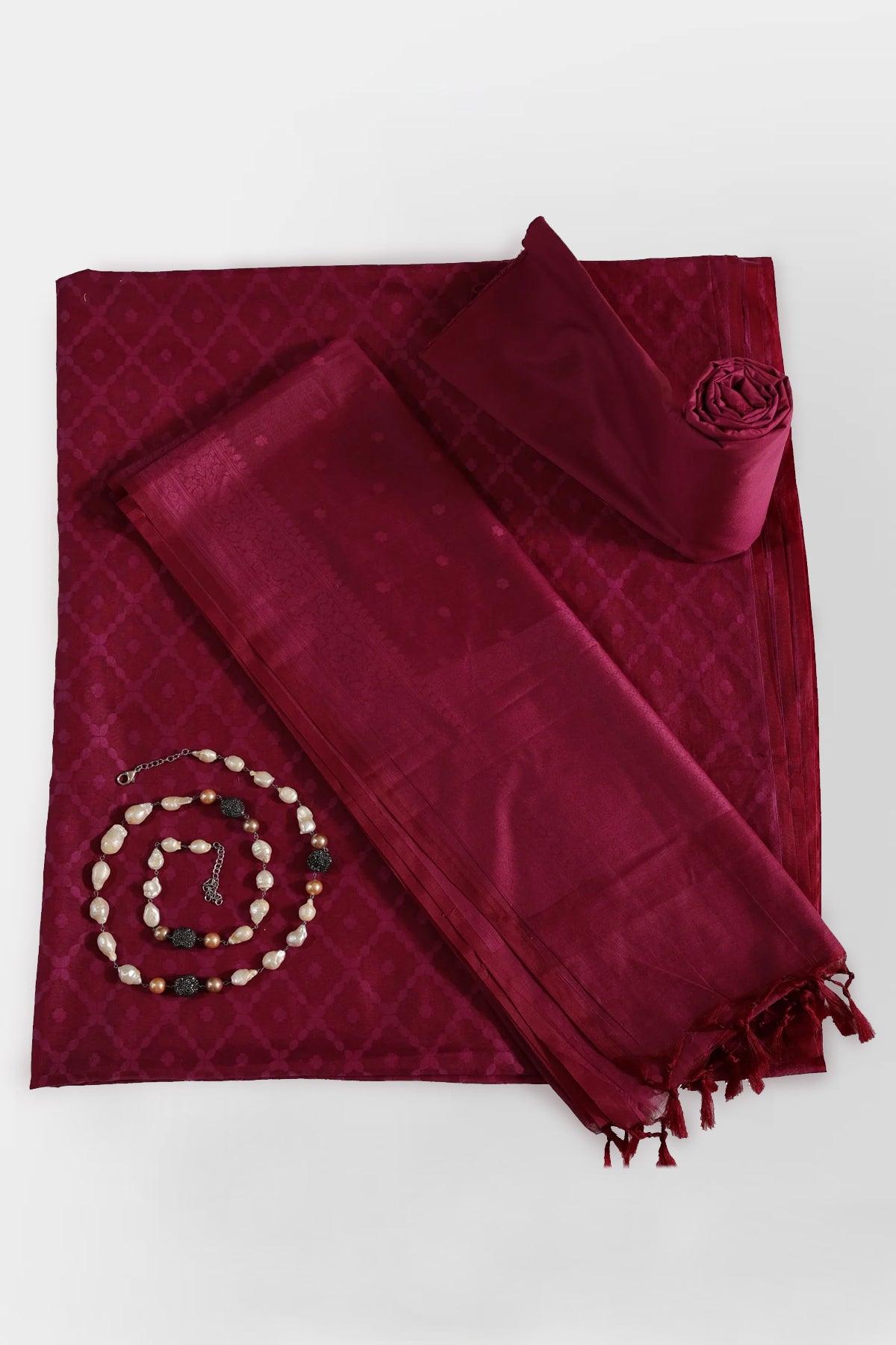 Vachi Pure Banarasi Cotton Silk Unstitched Suit Set in Burgundy Bliss Colour - Indian Handloomz