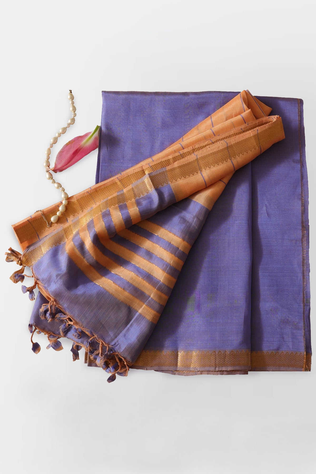 Vidya Pure Venkatagiri Silk Unstitched Suit Set in Dignified Lavender Blue Colour, Dupatta in Golden Yellow - Indian Handloomz