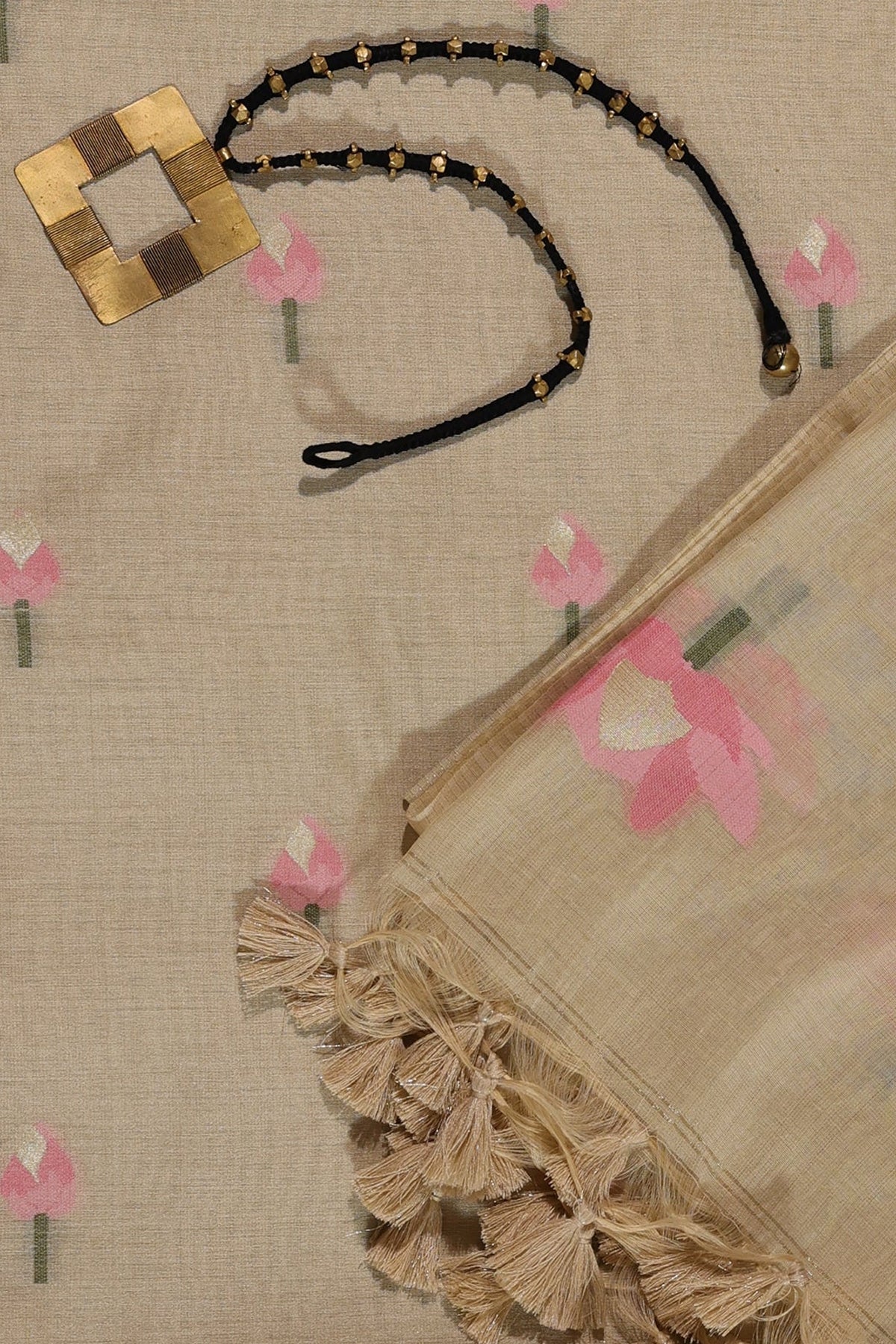 Gopi Matka Muslin Unstitched Suit Set in Corn Yellow Colour with Soft Pink Motifs Jamdani Weave - Indian Handloomz