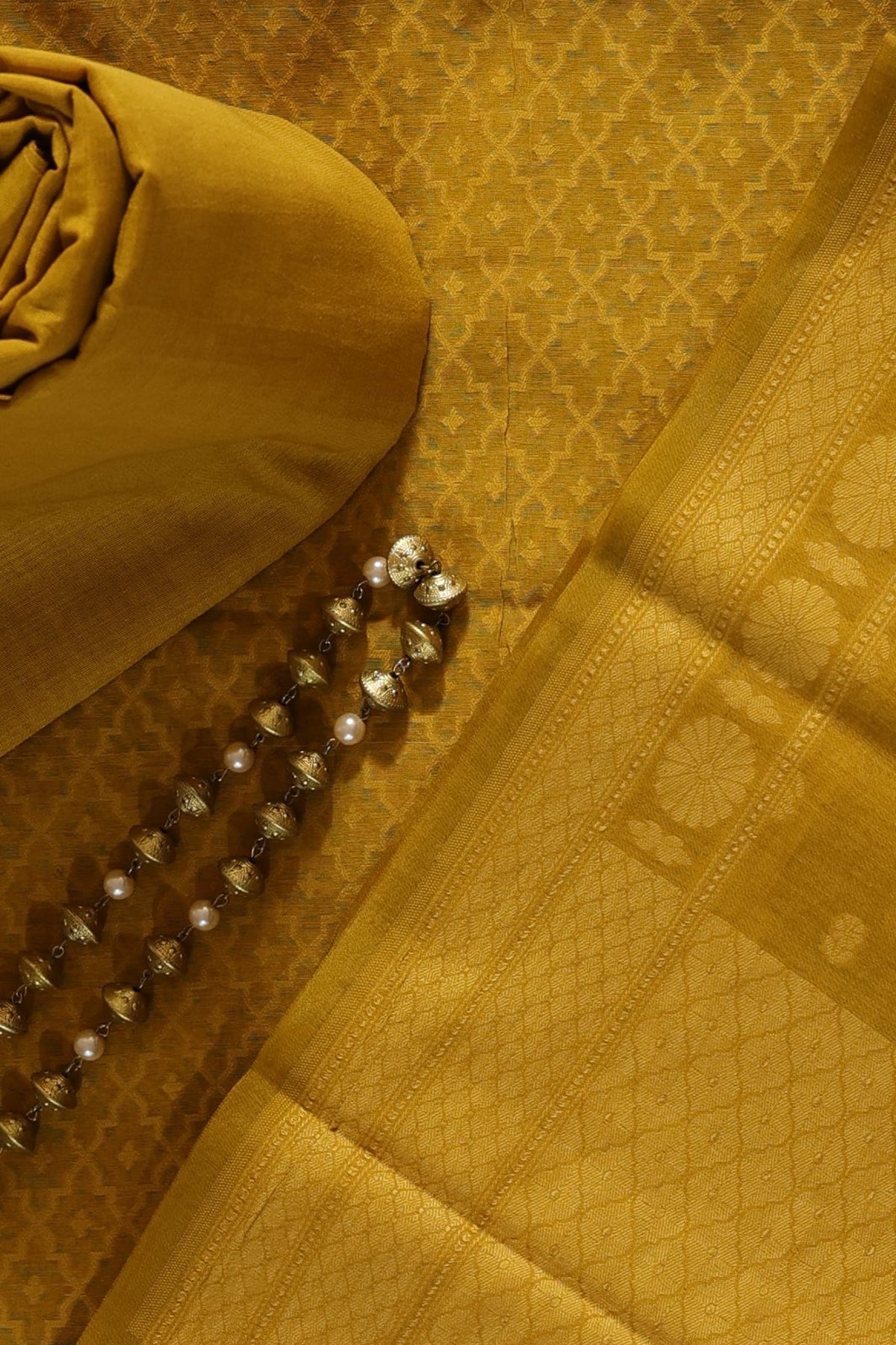 Anika Pure Banarasi Cotton Silk Unstitched Suit Set in Olive Green Colour - Indian Handloomz