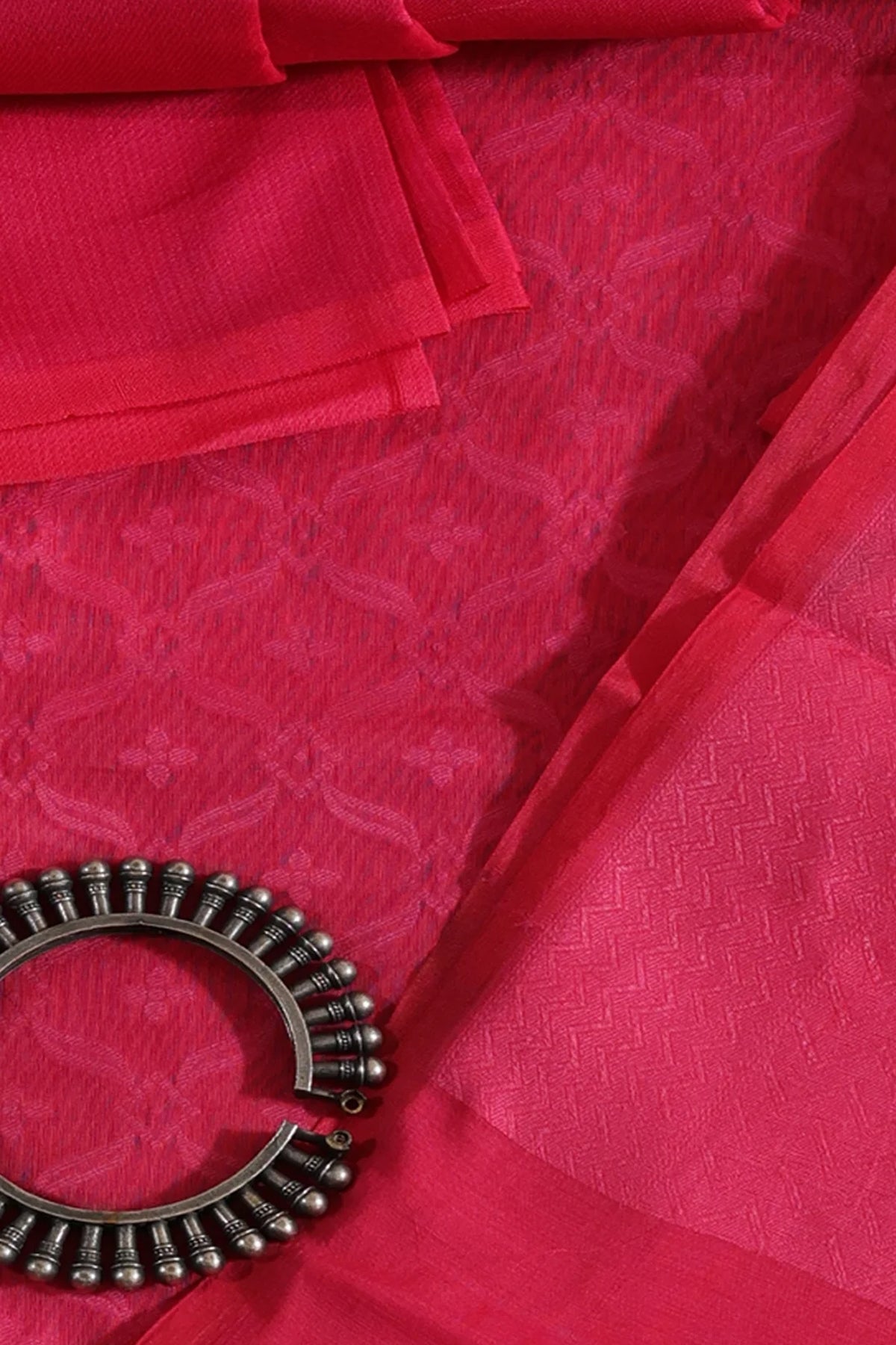 Tarika Pure Banarasi Cotton Silk Unstitched Suit Set in Rich Tapestry of Red Colour - Indian Handloomz