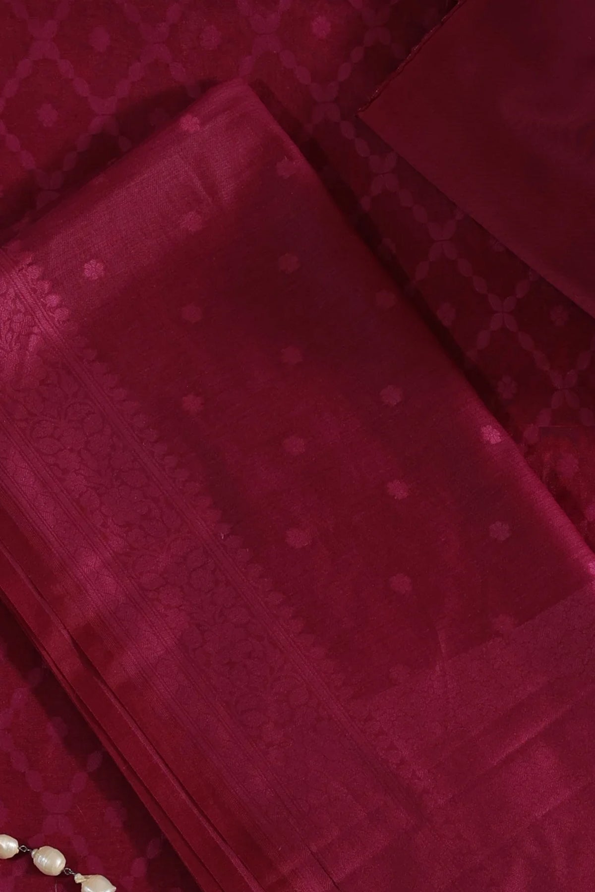 Vachi Pure Banarasi Cotton Silk Unstitched Suit Set in Burgundy Bliss Colour - Indian Handloomz