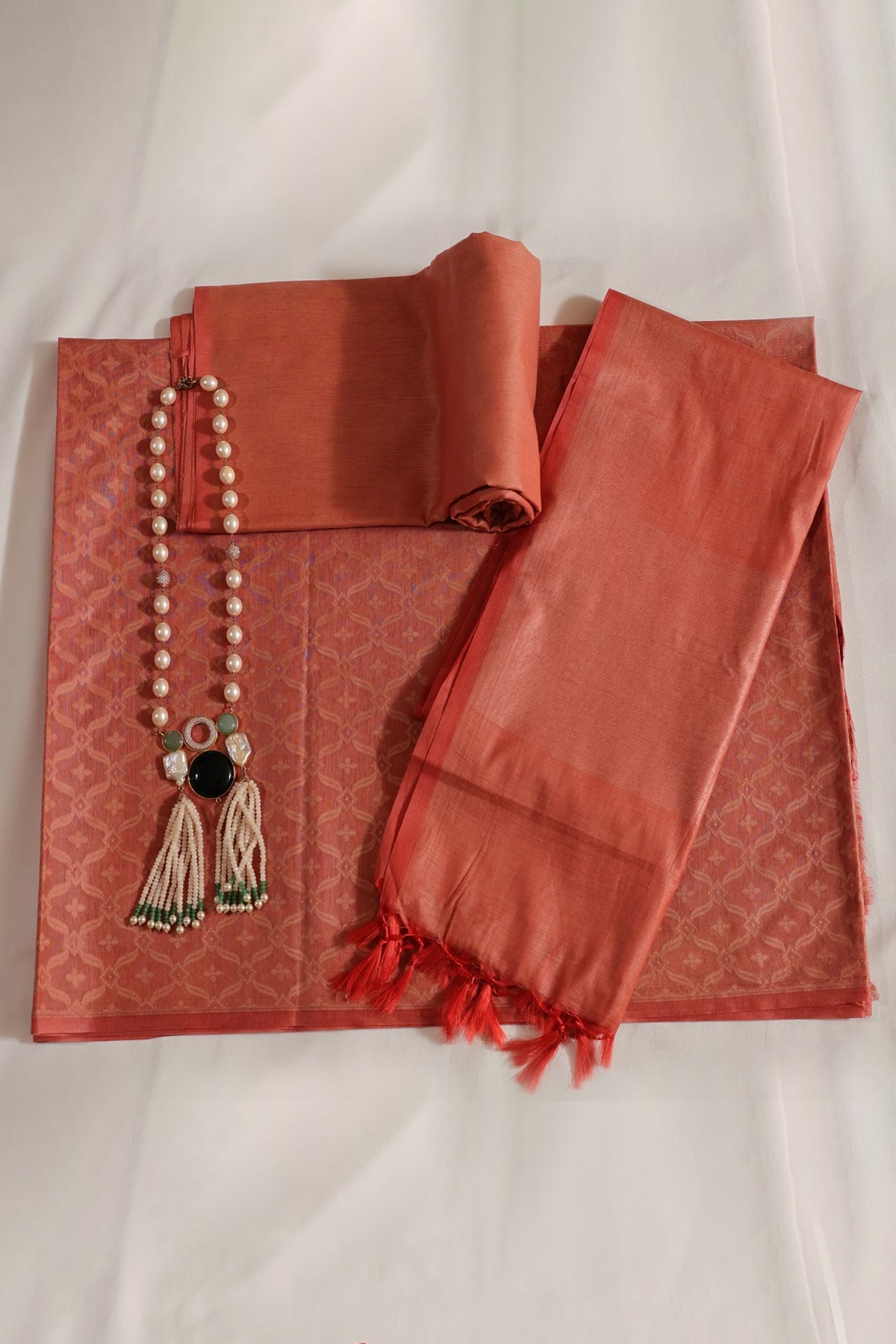 Shyla Pure Banarasi Cotton Silk Unstitched Suit Set in Rustic Charm Colour - Indian Handloomz