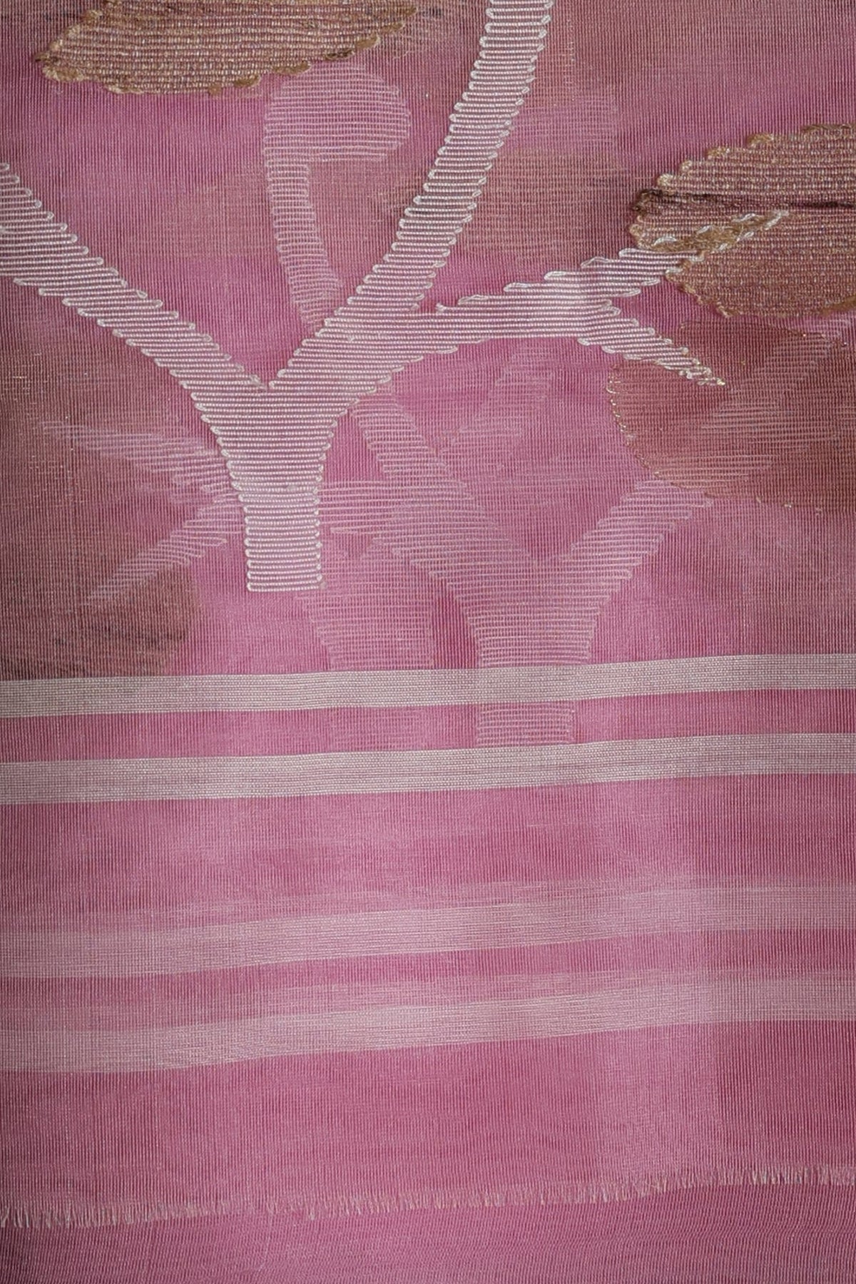 Brinda Muslin Organza Unstitched Suit Set in Pink Colour with White Motifs & Jamdani Weave - Indian Handloomz