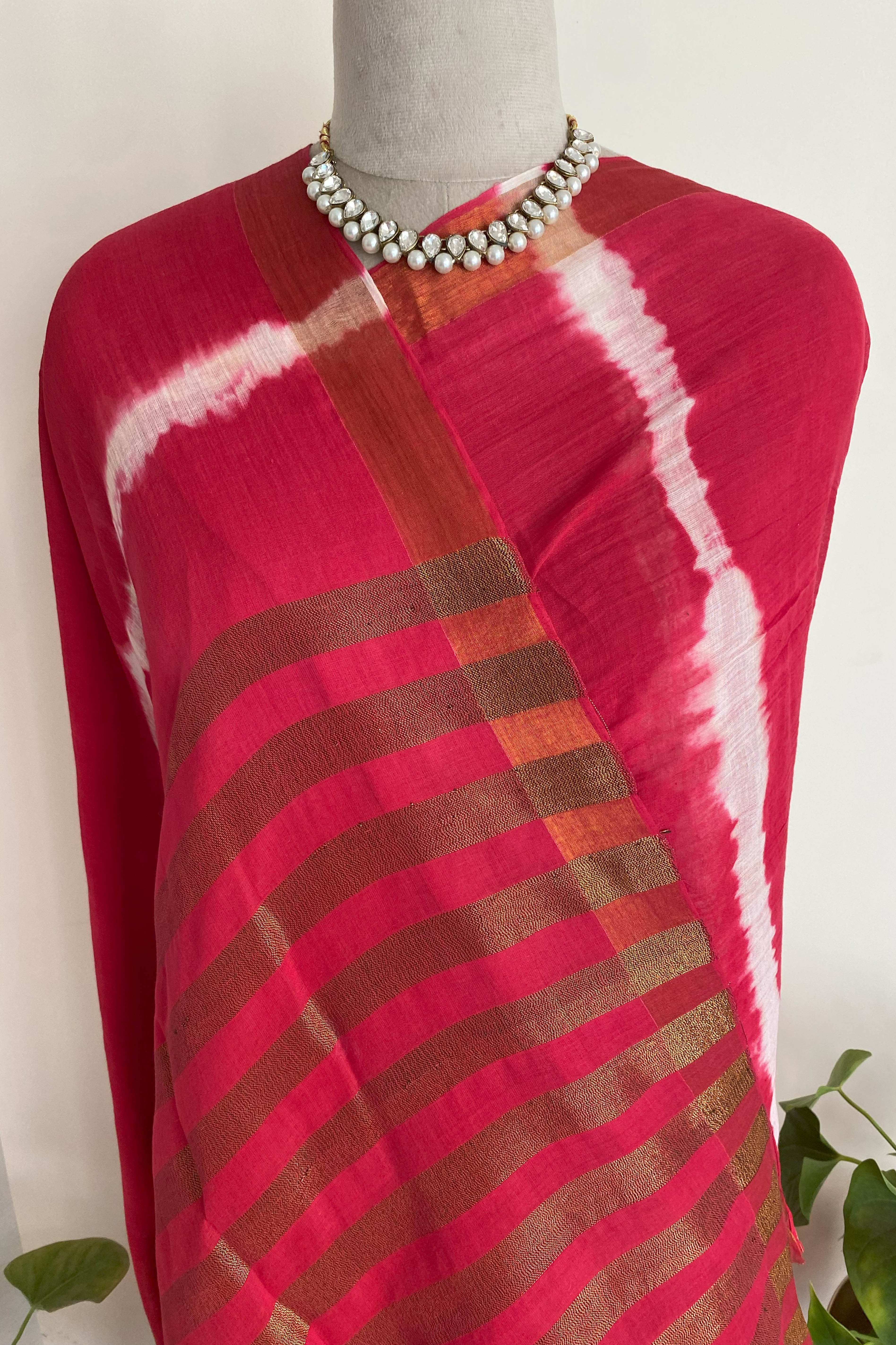 Aruna Pure Mul Cotton Red Tie Dye Saree