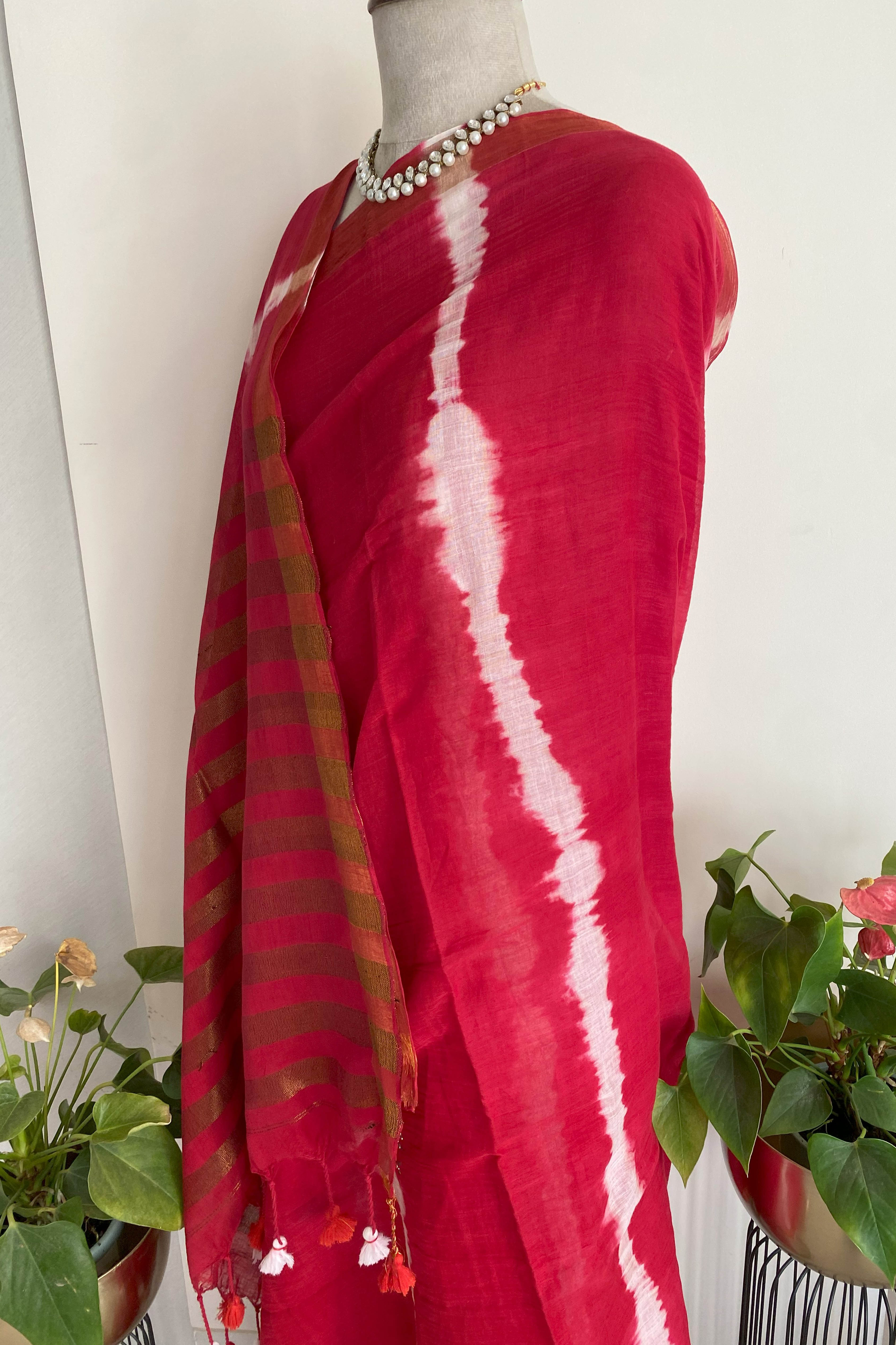 Aruna Pure Mul Cotton Red Tie Dye Saree