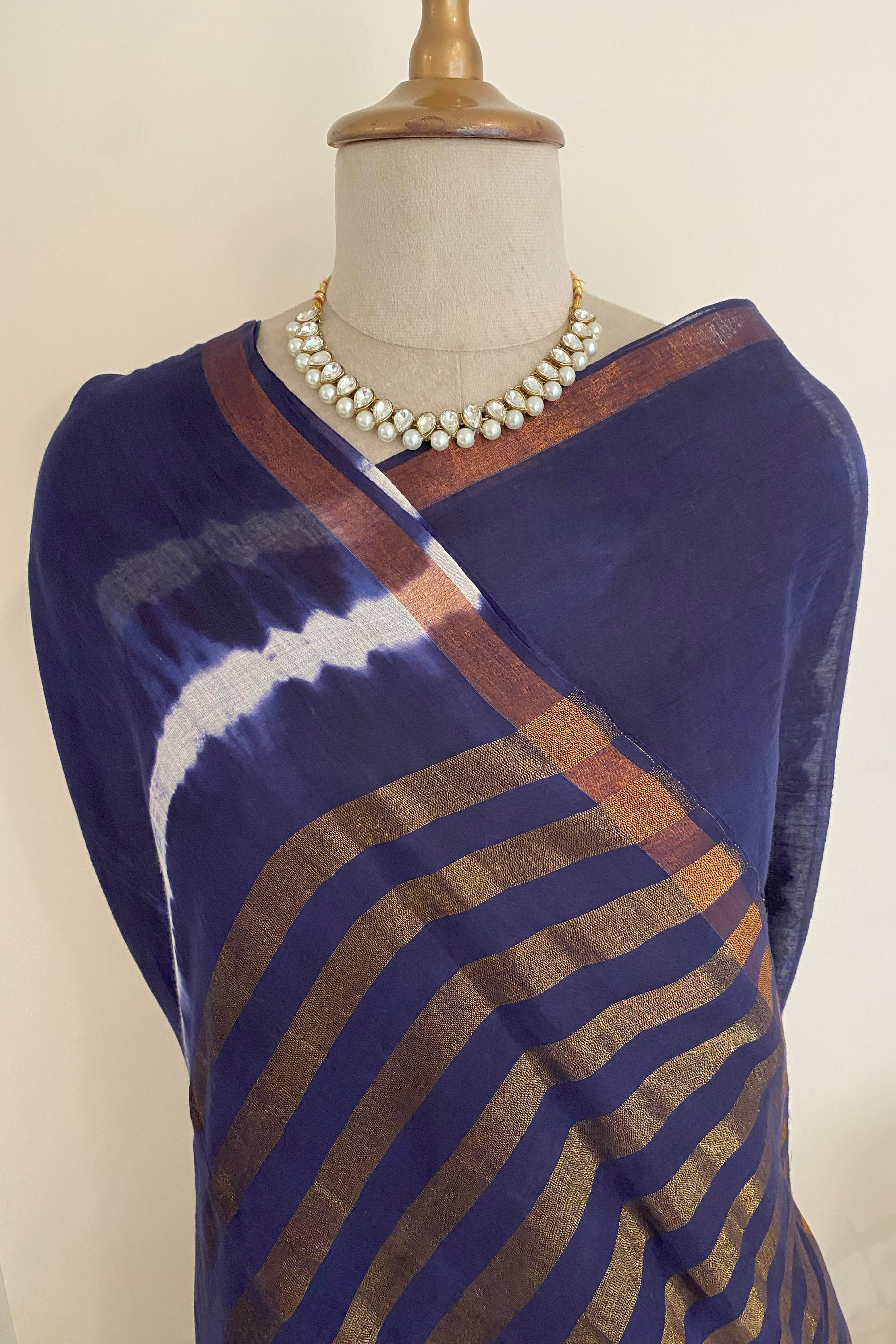 Reya Pure Mul Cotton Royal Blue Tie Dye Saree