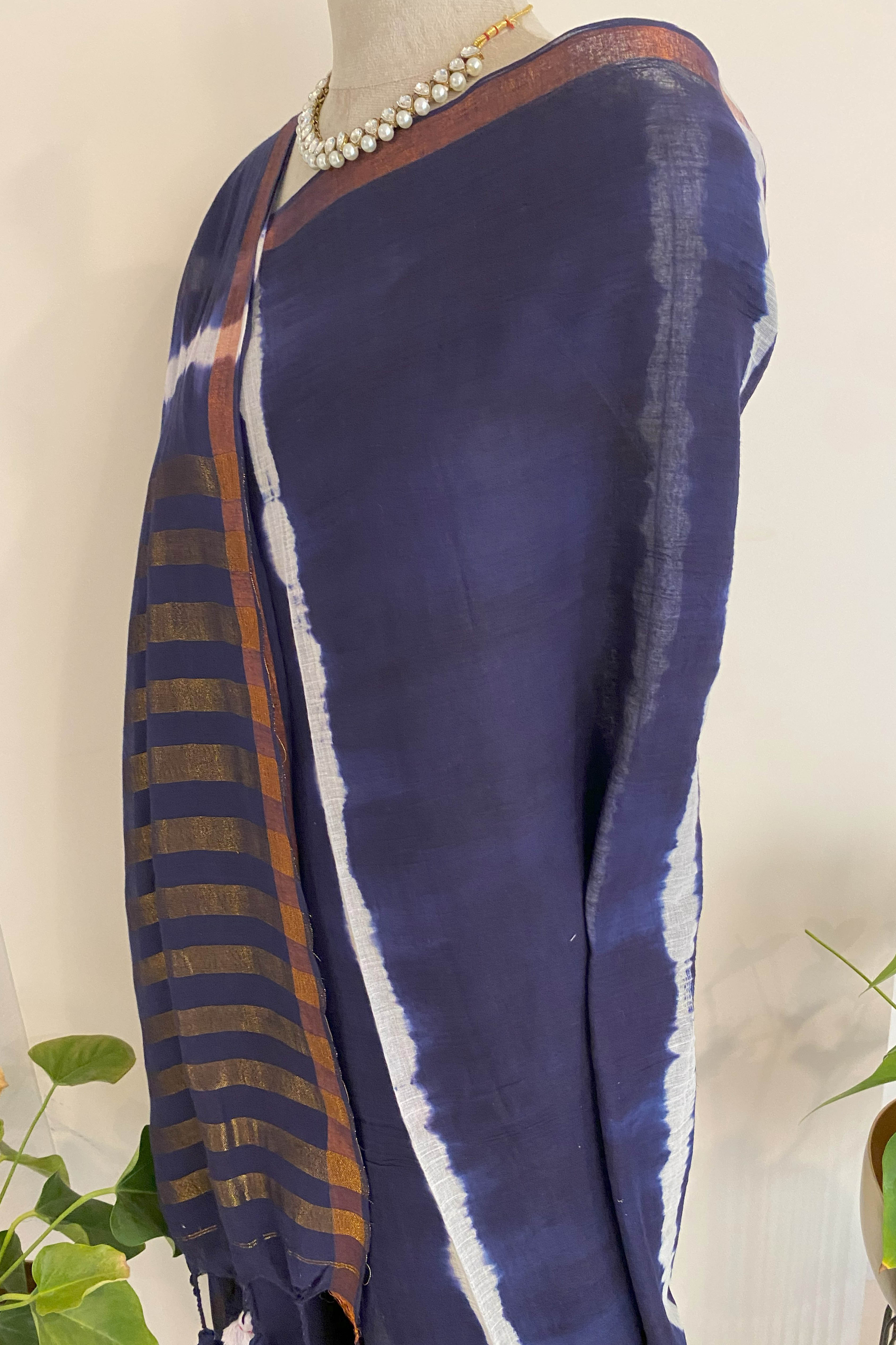 Reya Pure Mul Cotton Royal Blue Tie Dye Saree