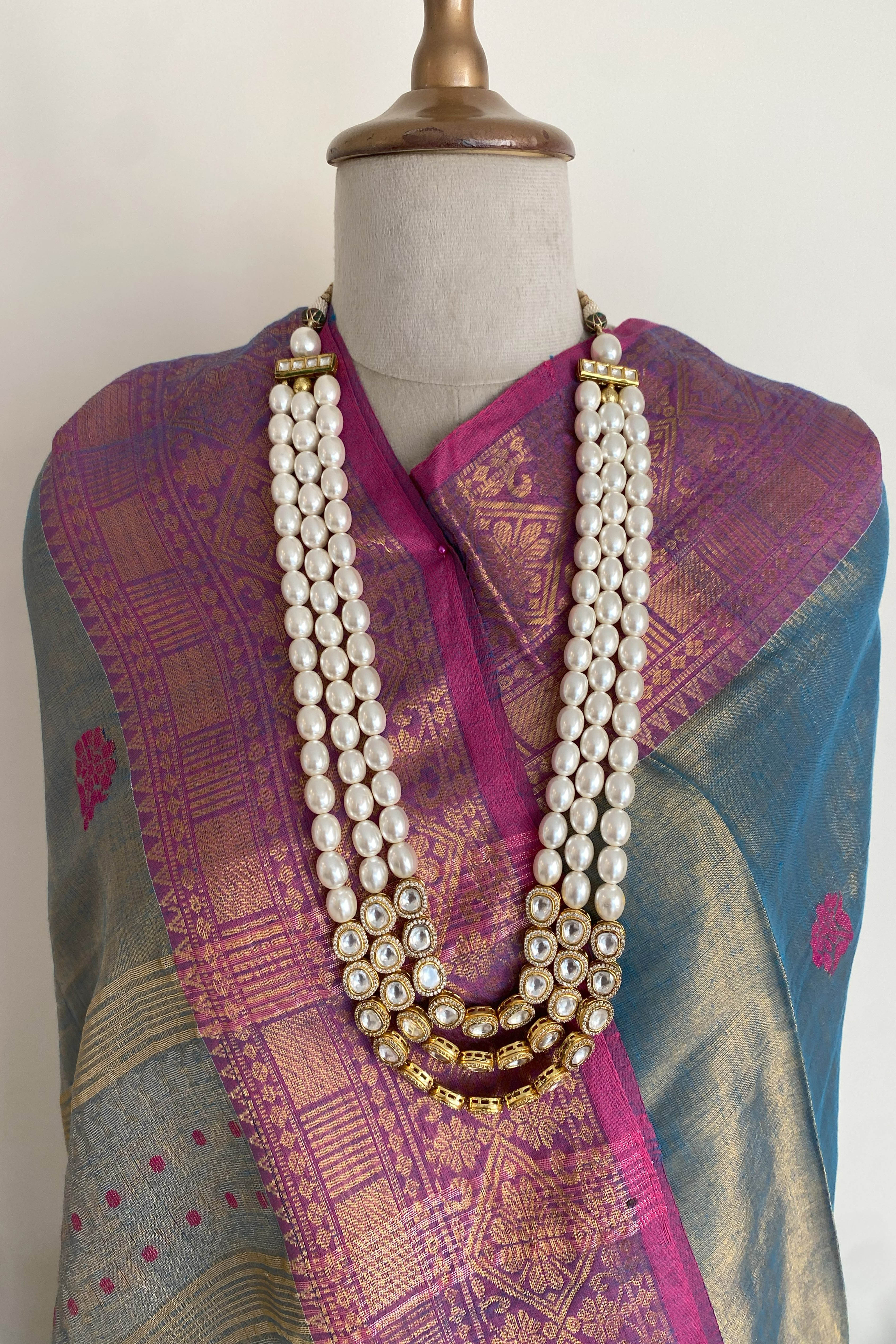 Netra Cotton Tissue Jamdani Saree in Bluish Grey Colour with Rani & Silver Buttas