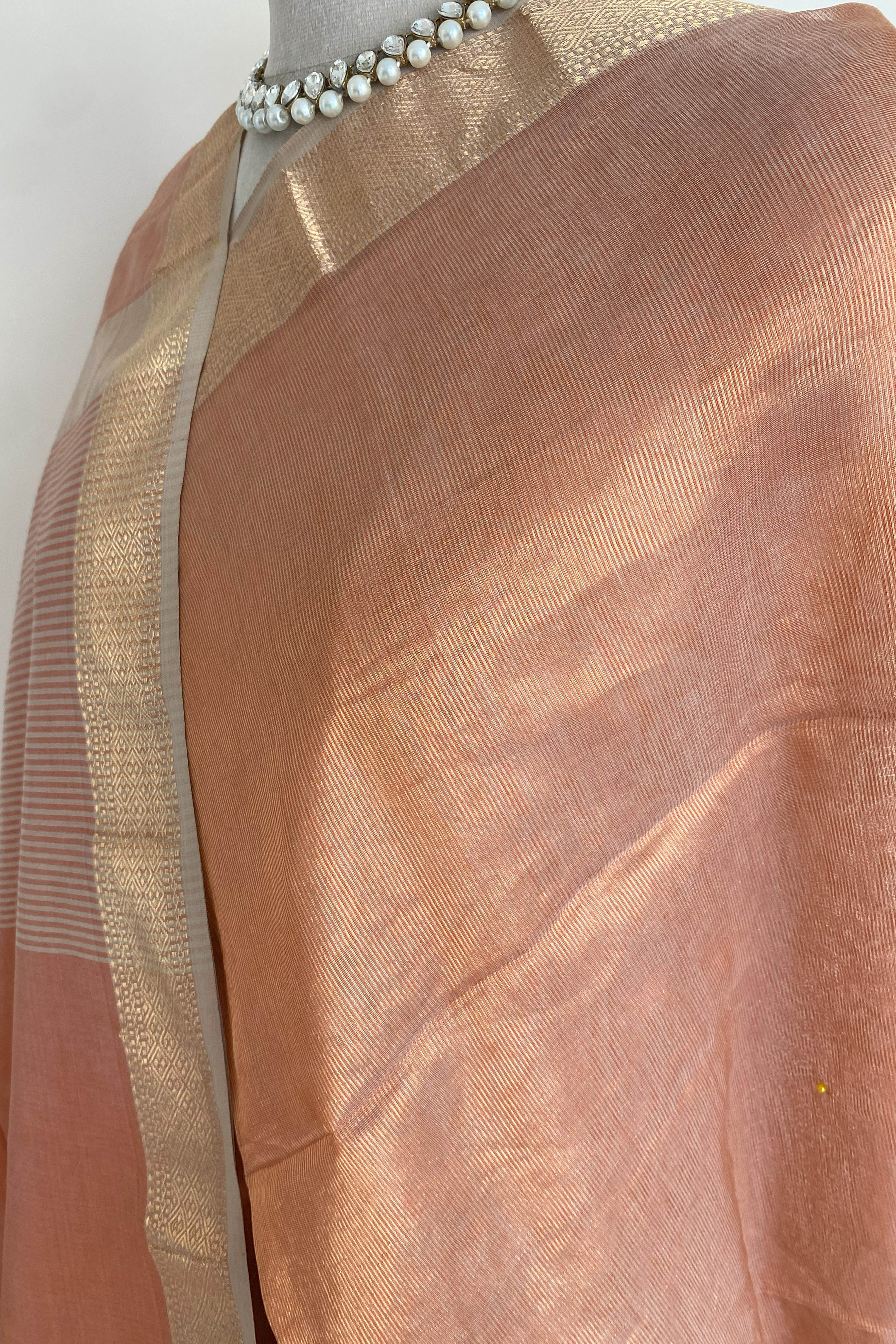 Shreyanshi Maheshwari Silk Cotton Tissue Saree in Copper Colour with Chatai Border