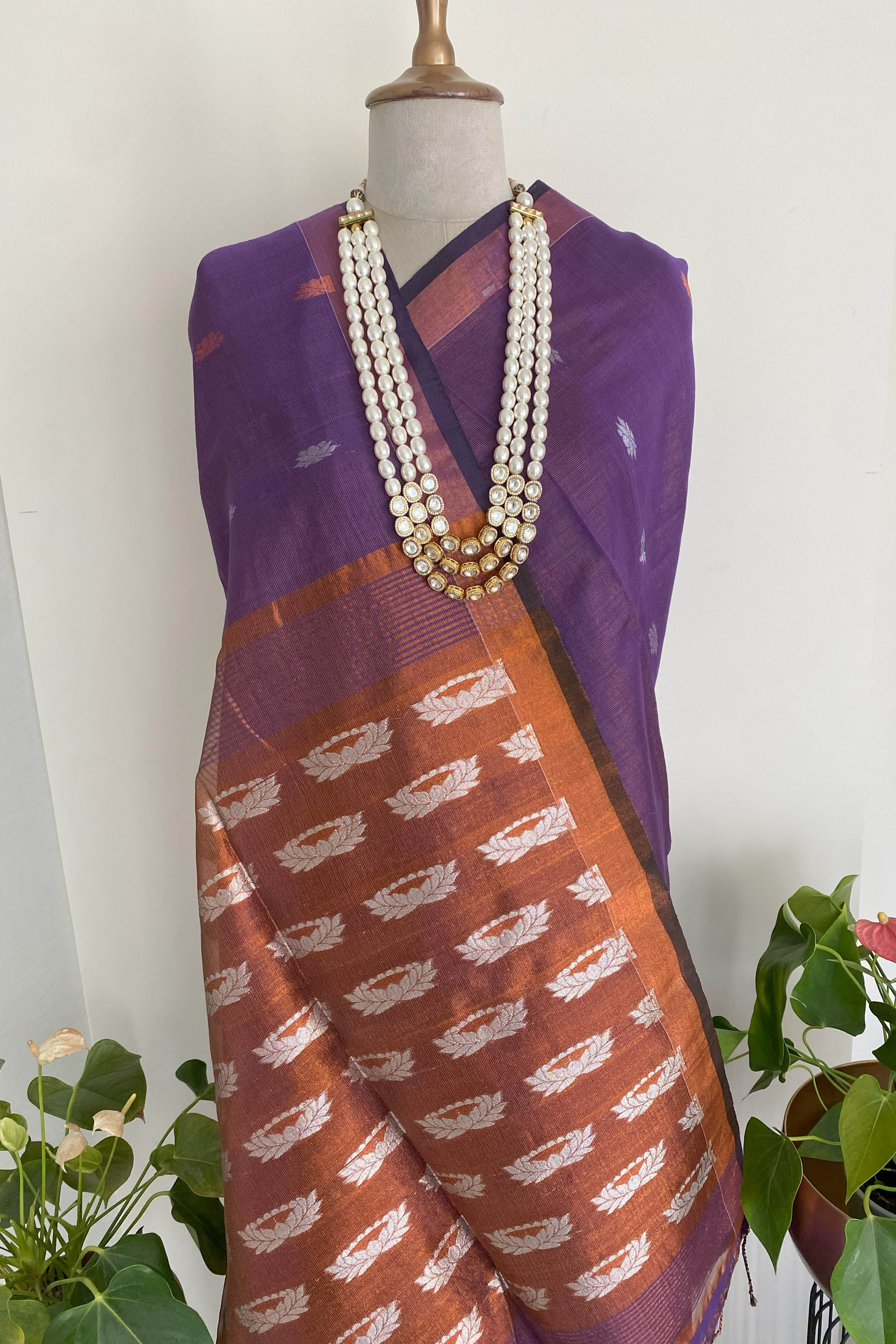 Vana Jamdani Cotton Tissue Saree in Deep Violet