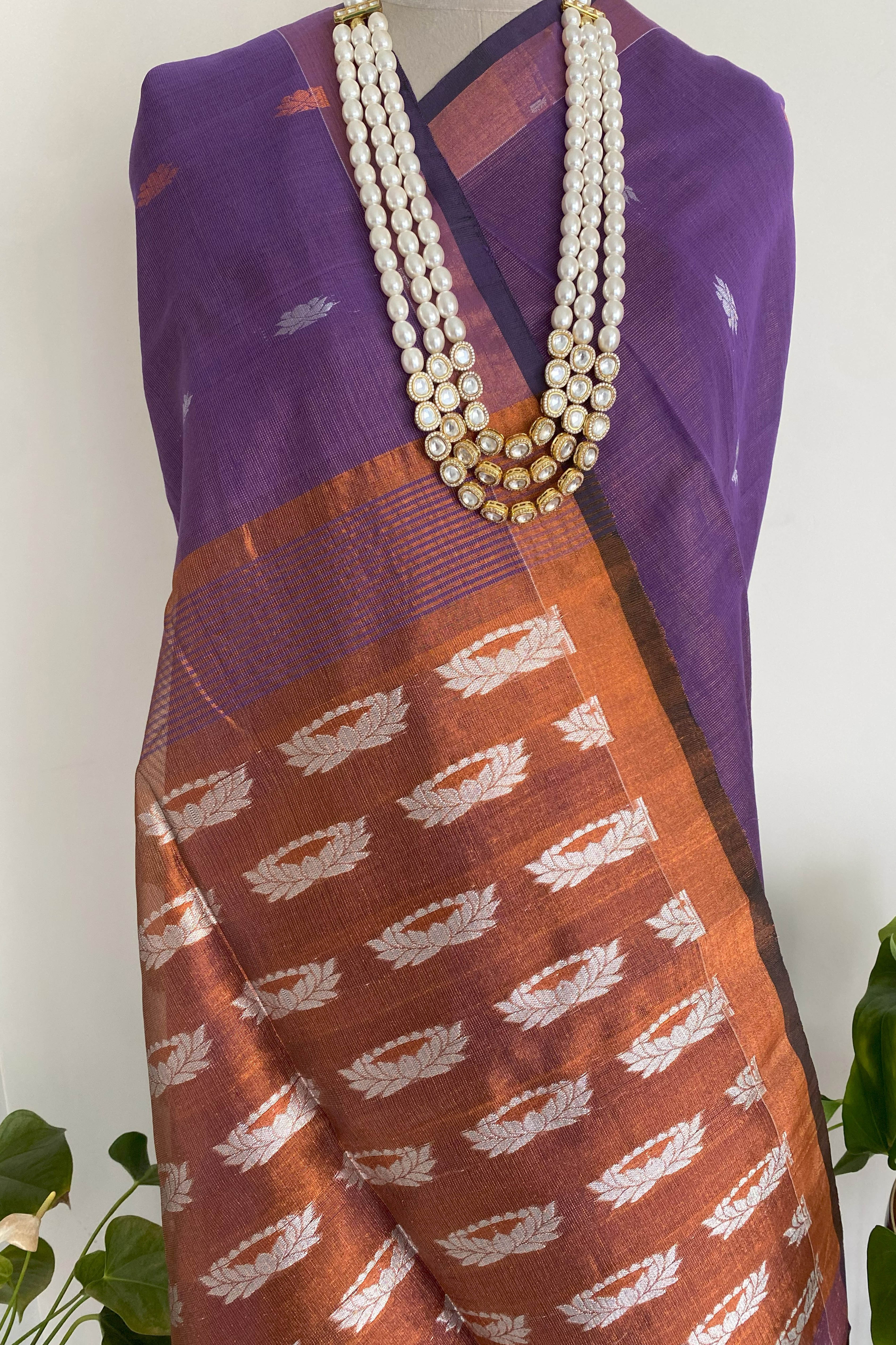 Vana Jamdani Cotton Tissue Saree in Deep Violet