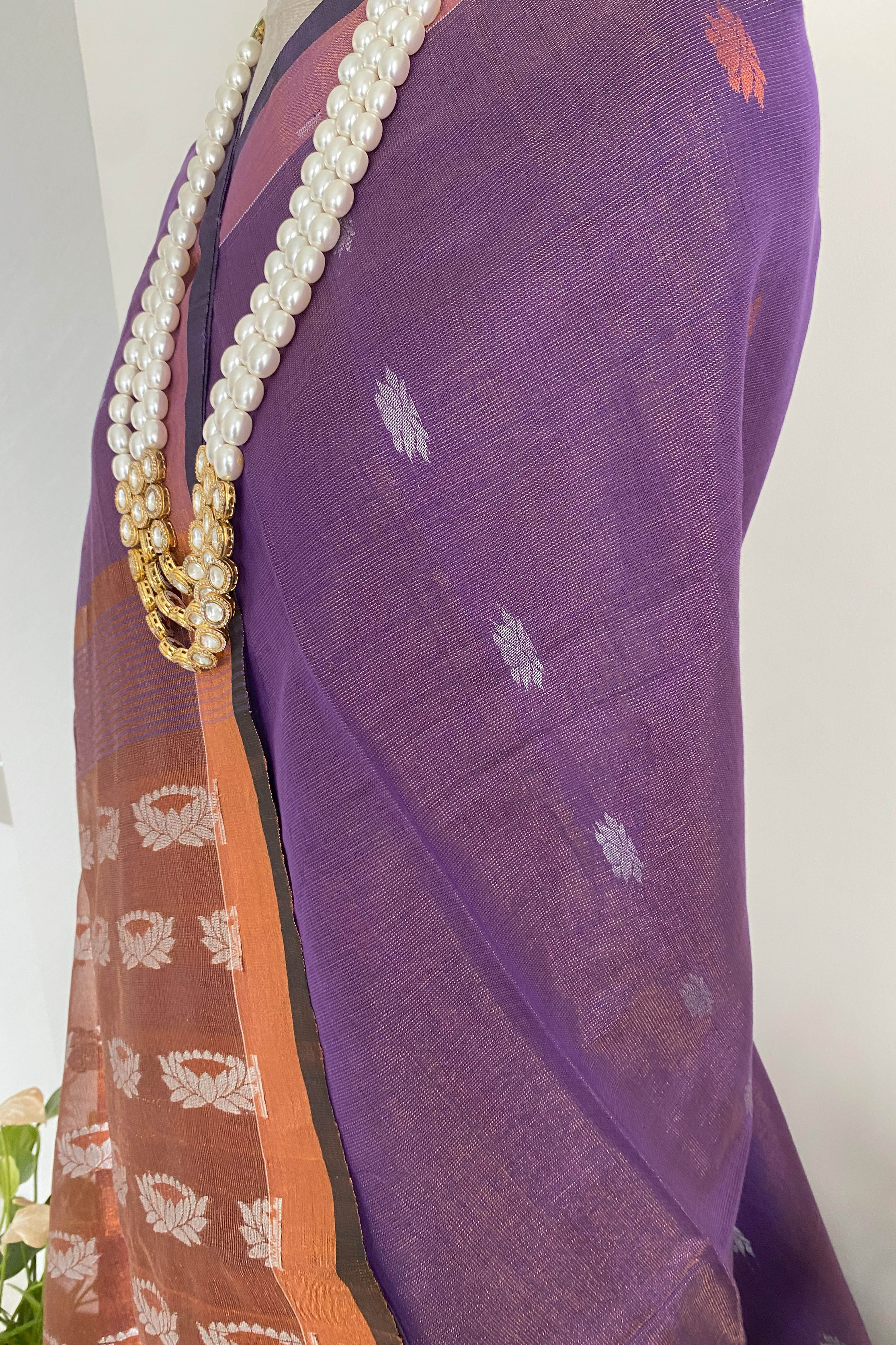 Vana Jamdani Cotton Tissue Saree in Deep Violet