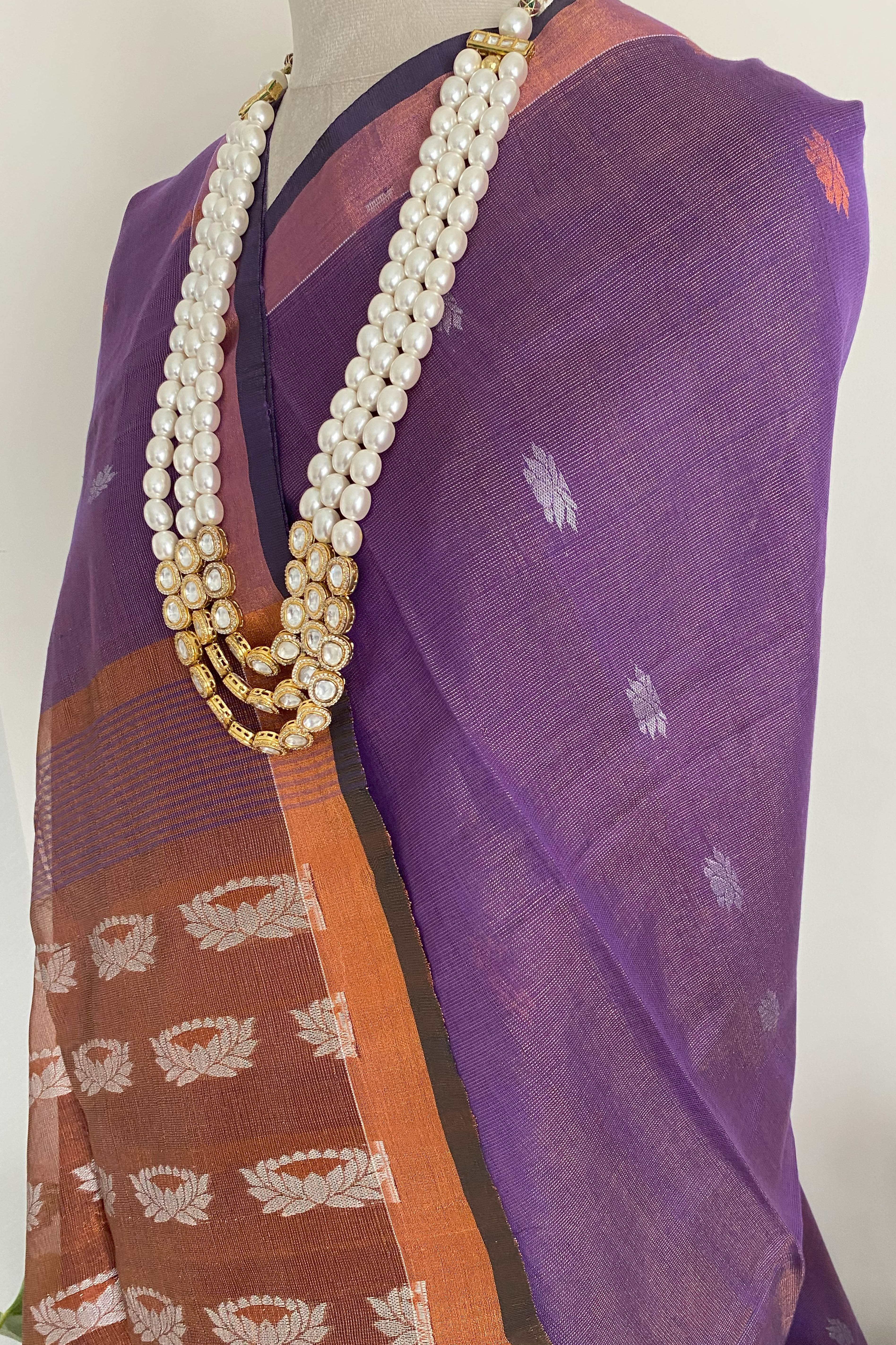 Vana Jamdani Cotton Tissue Saree in Deep Violet