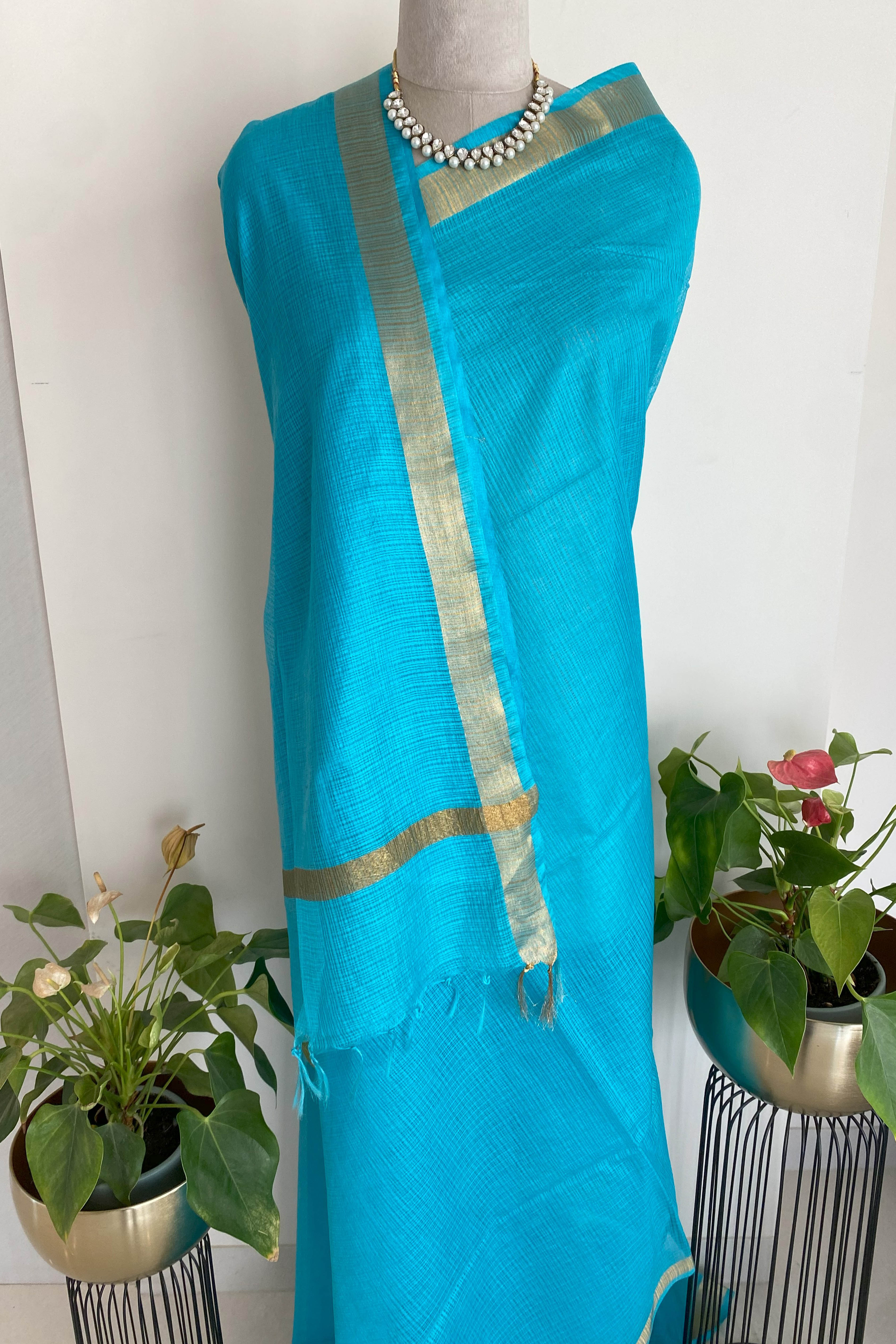 Dhwani Kota Silk Saree in Peacock Blue Colour with Golden Border