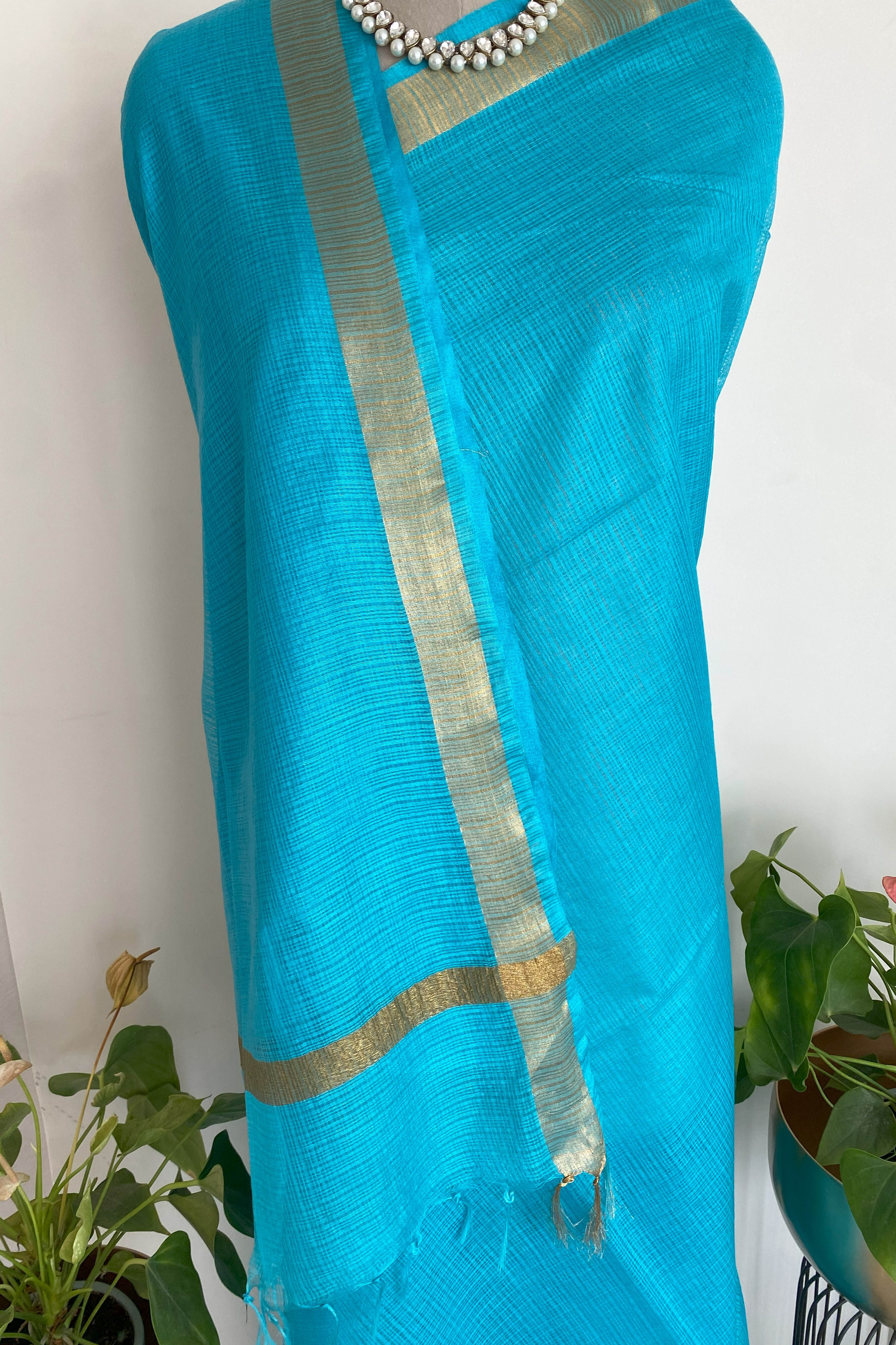 Dhwani Kota Silk Saree in Peacock Blue Colour with Golden Border
