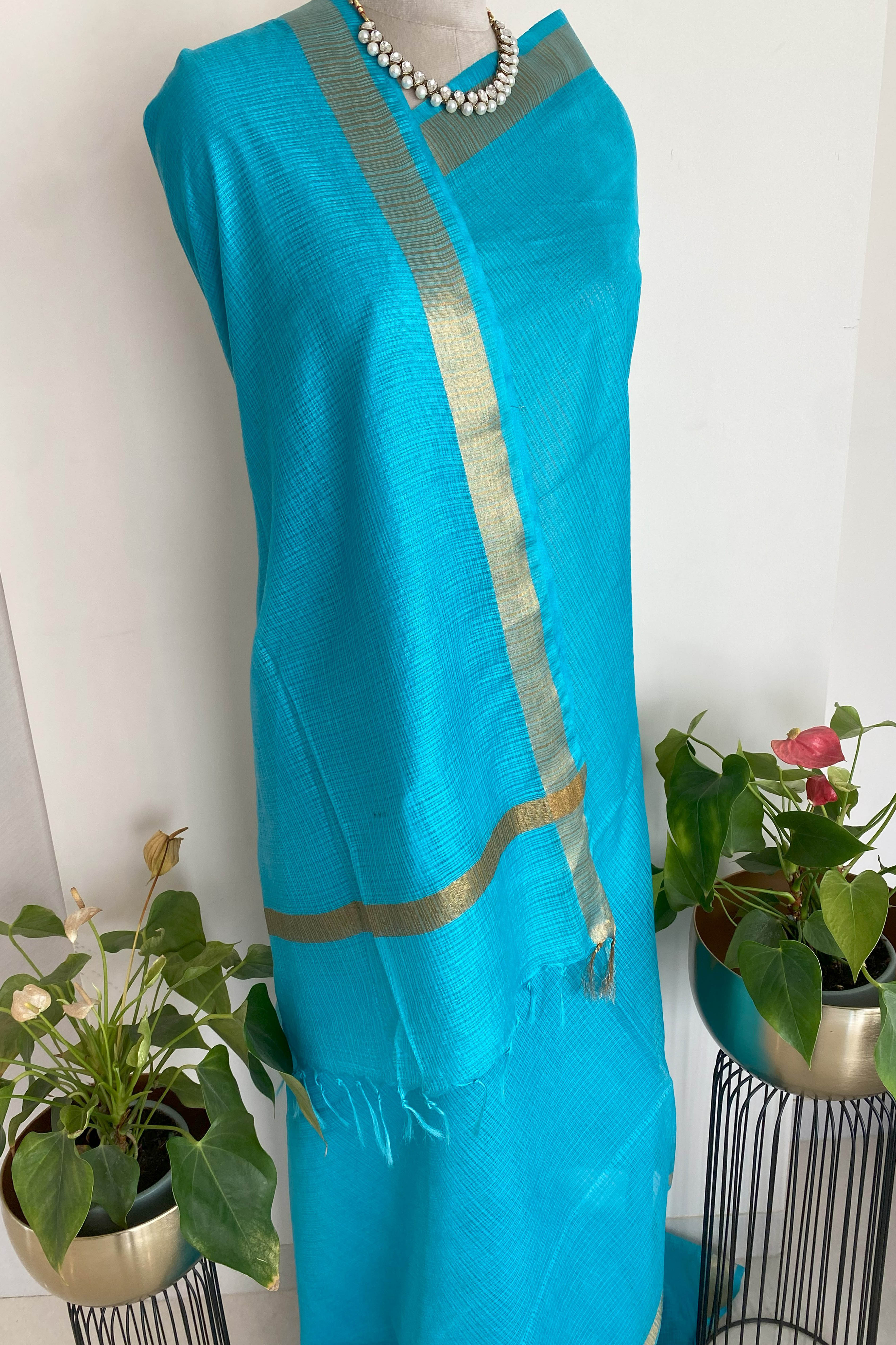 Dhwani Kota Silk Saree in Peacock Blue Colour with Golden Border