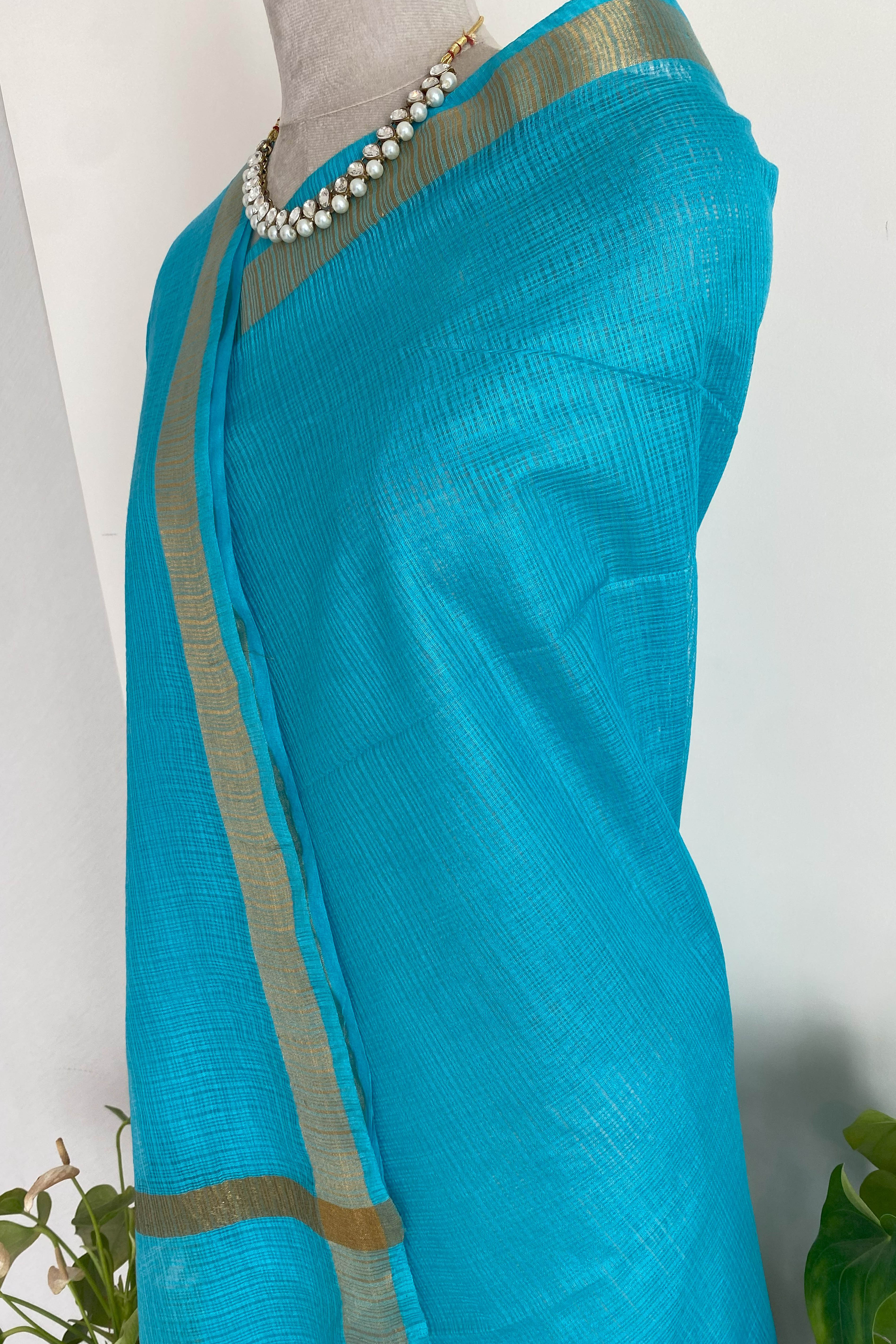 Dhwani Kota Silk Saree in Peacock Blue Colour with Golden Border