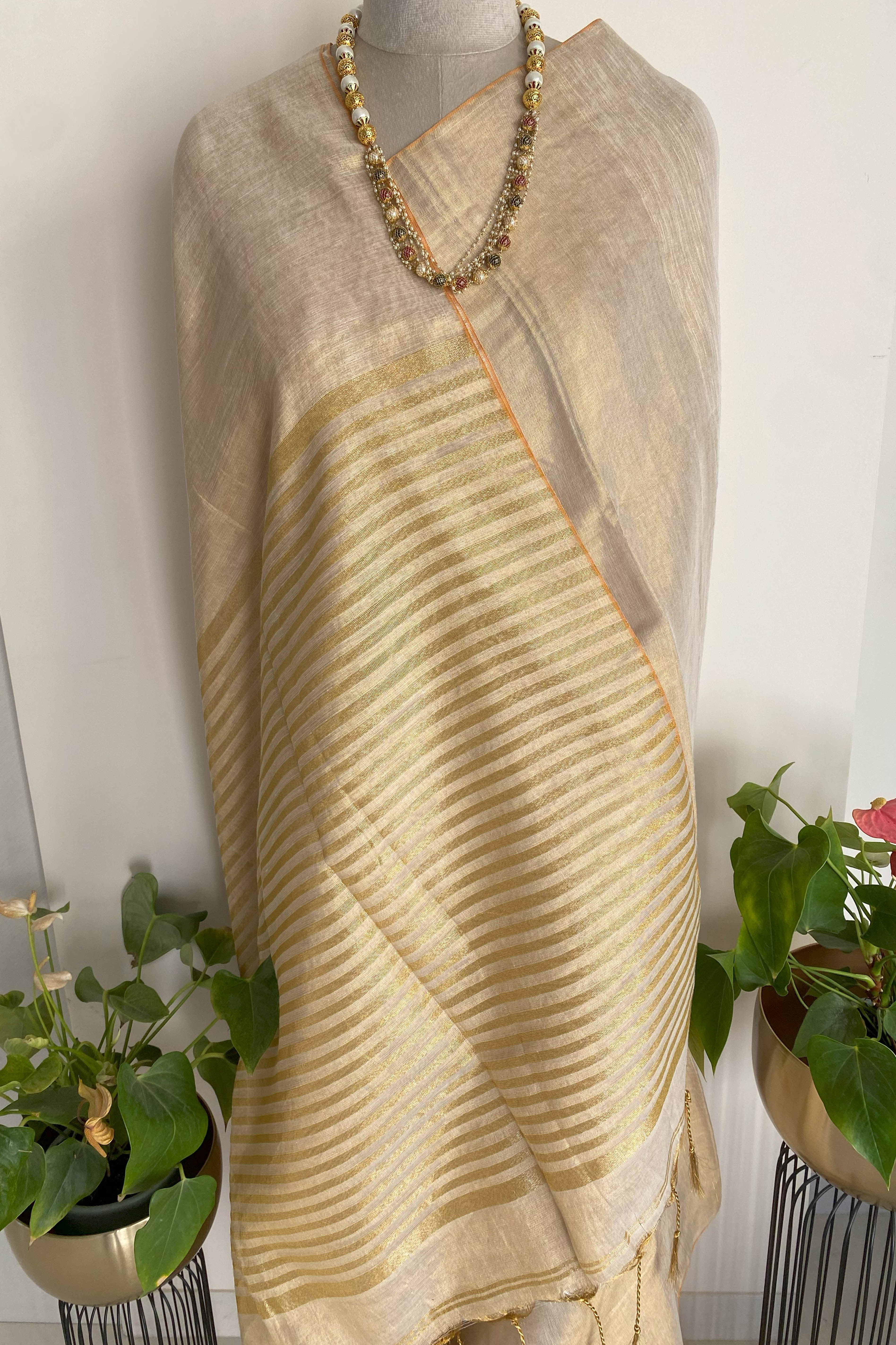 Rama Tissue Linen Saree in Butterscotch Gold