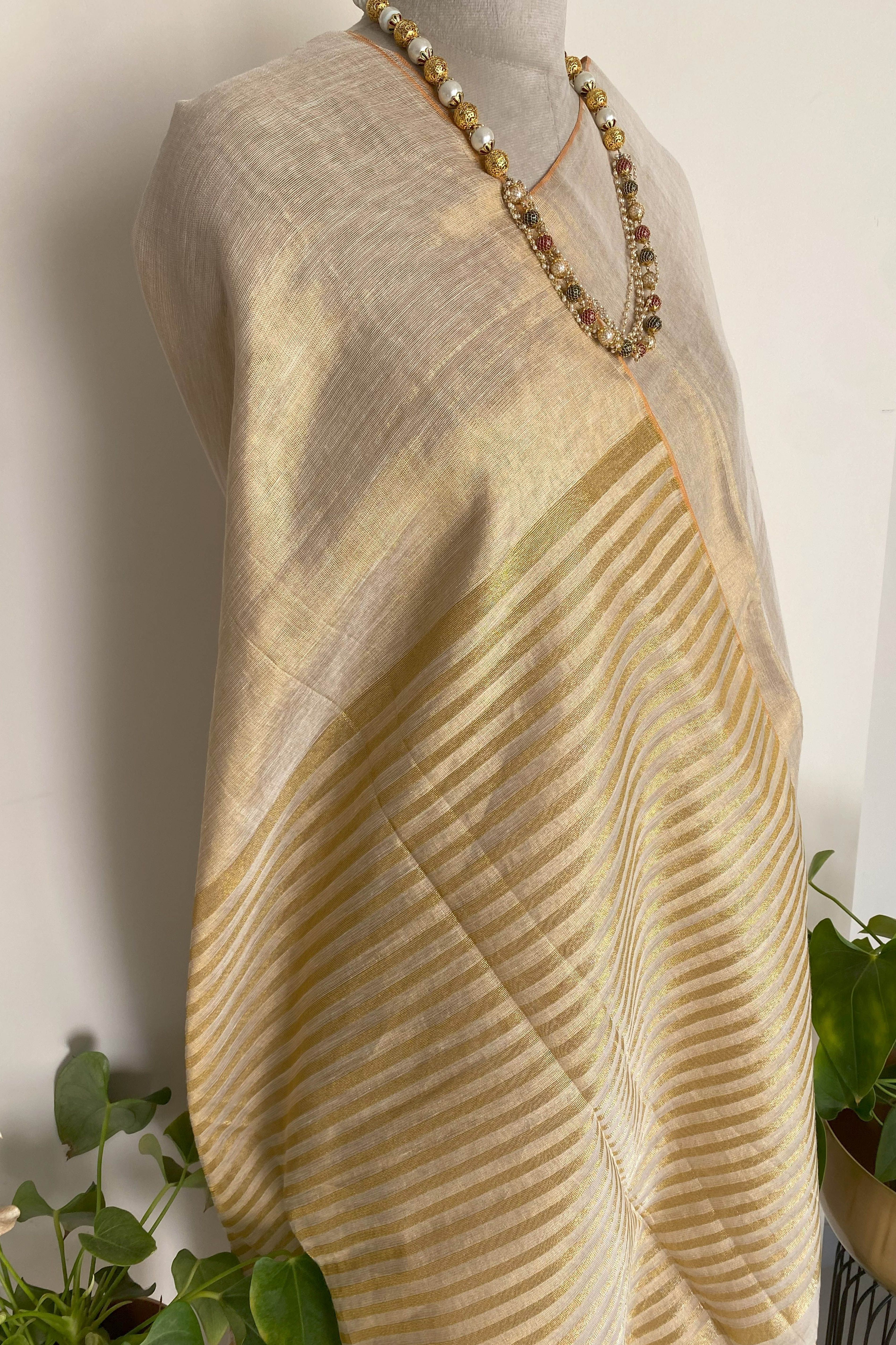Rama Tissue Linen Saree in Butterscotch Gold