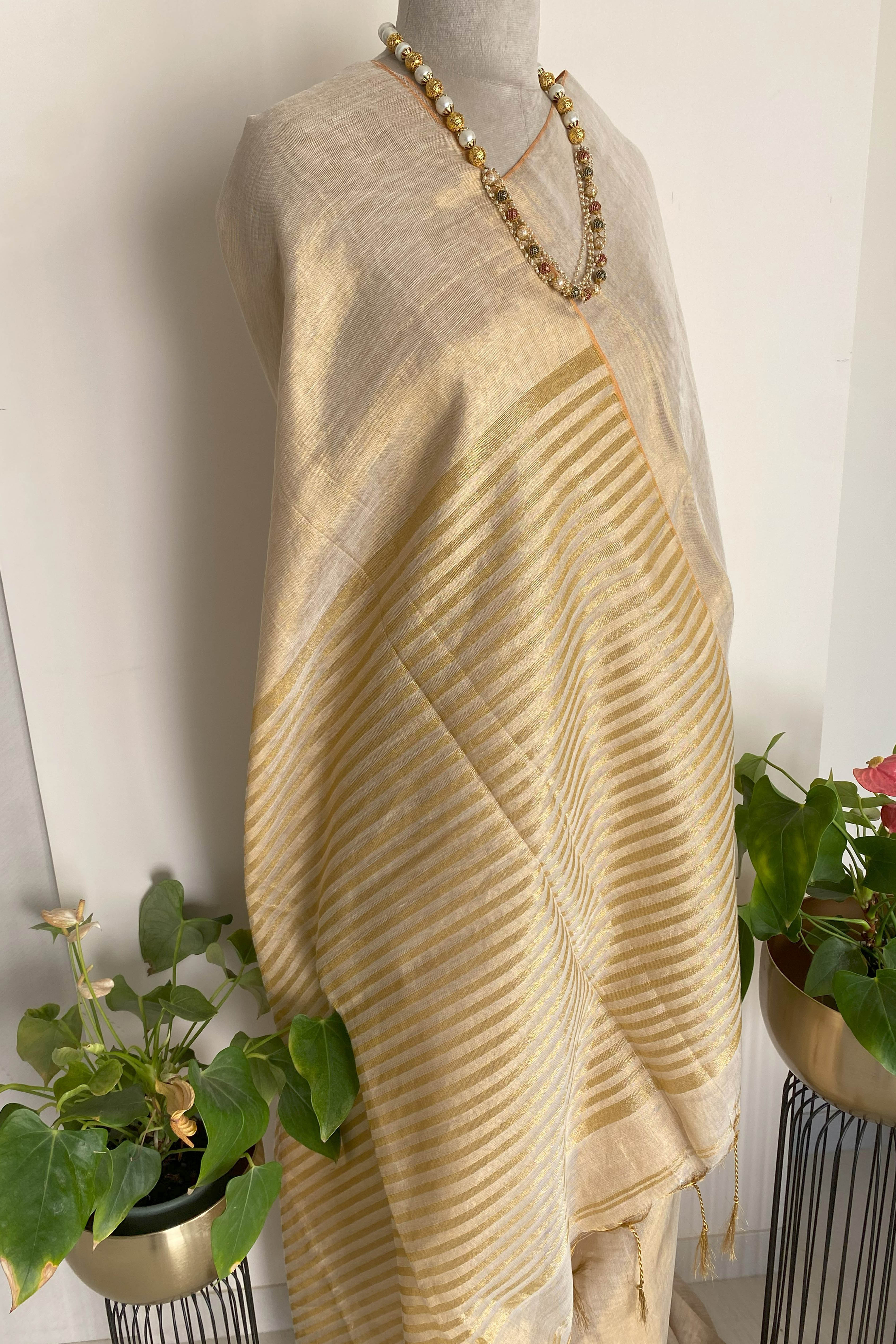 Rama Tissue Linen Saree in Butterscotch Gold