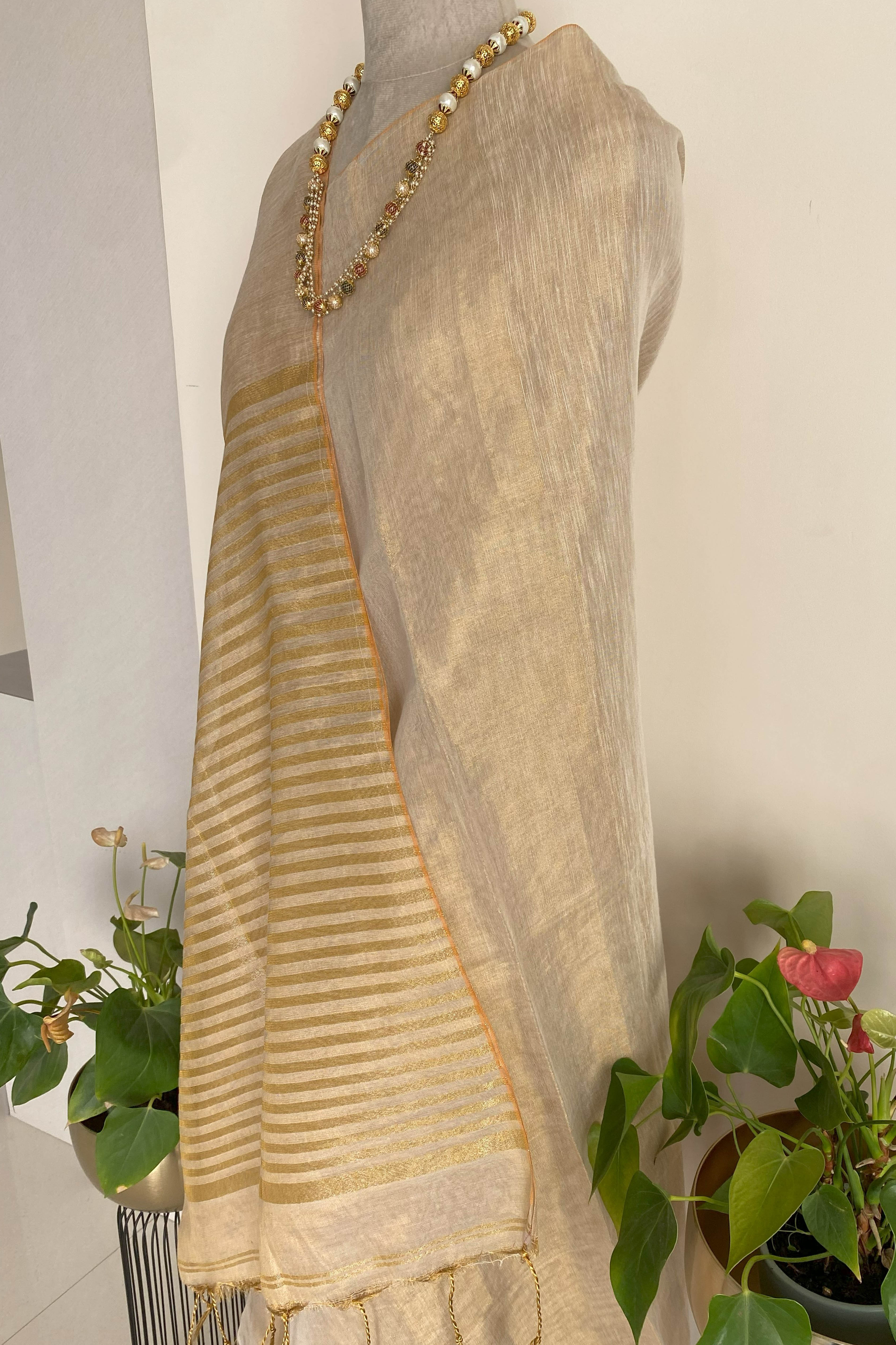 Rama Tissue Linen Saree in Butterscotch Gold