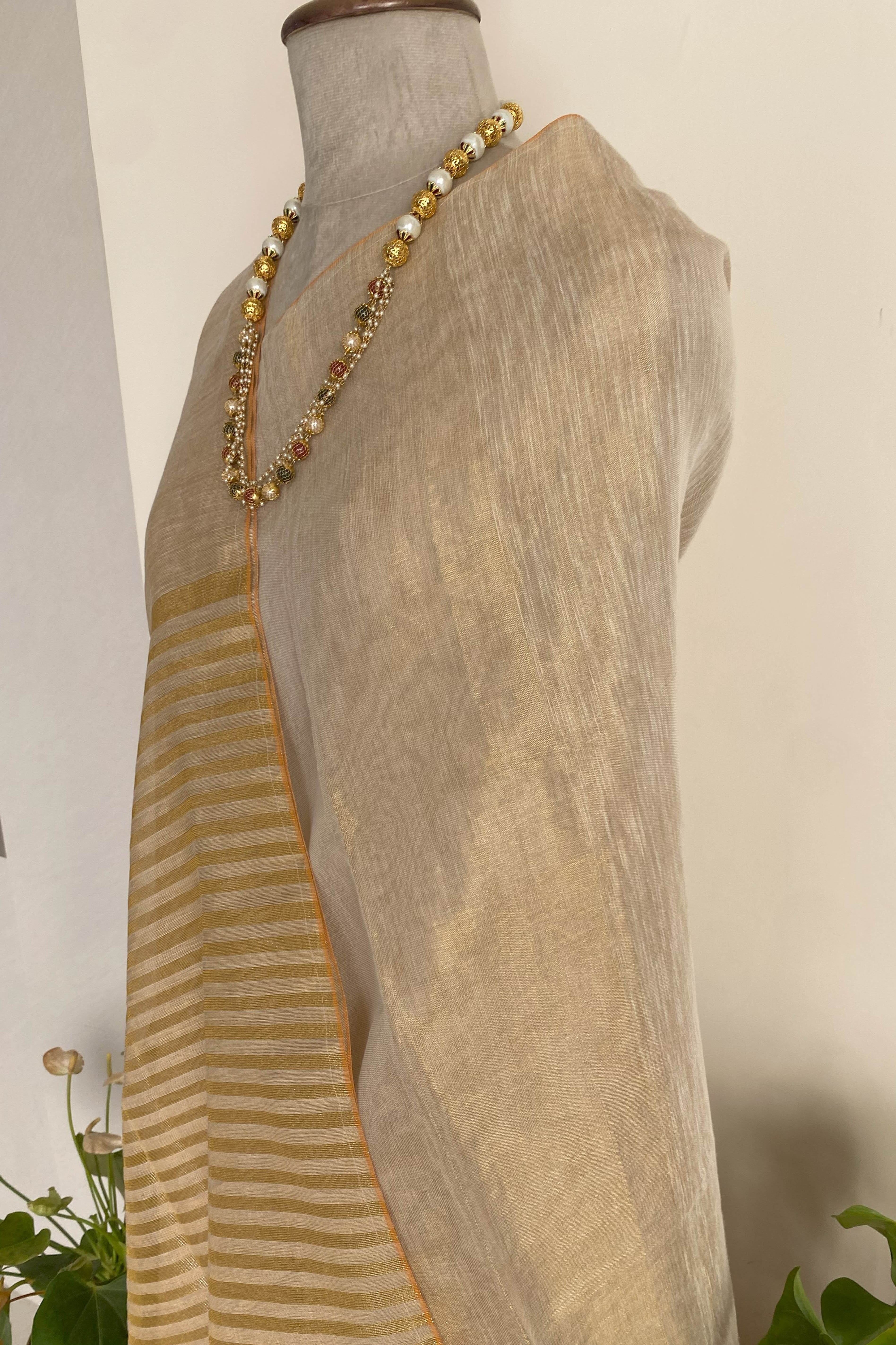 Rama Tissue Linen Saree in Butterscotch Gold
