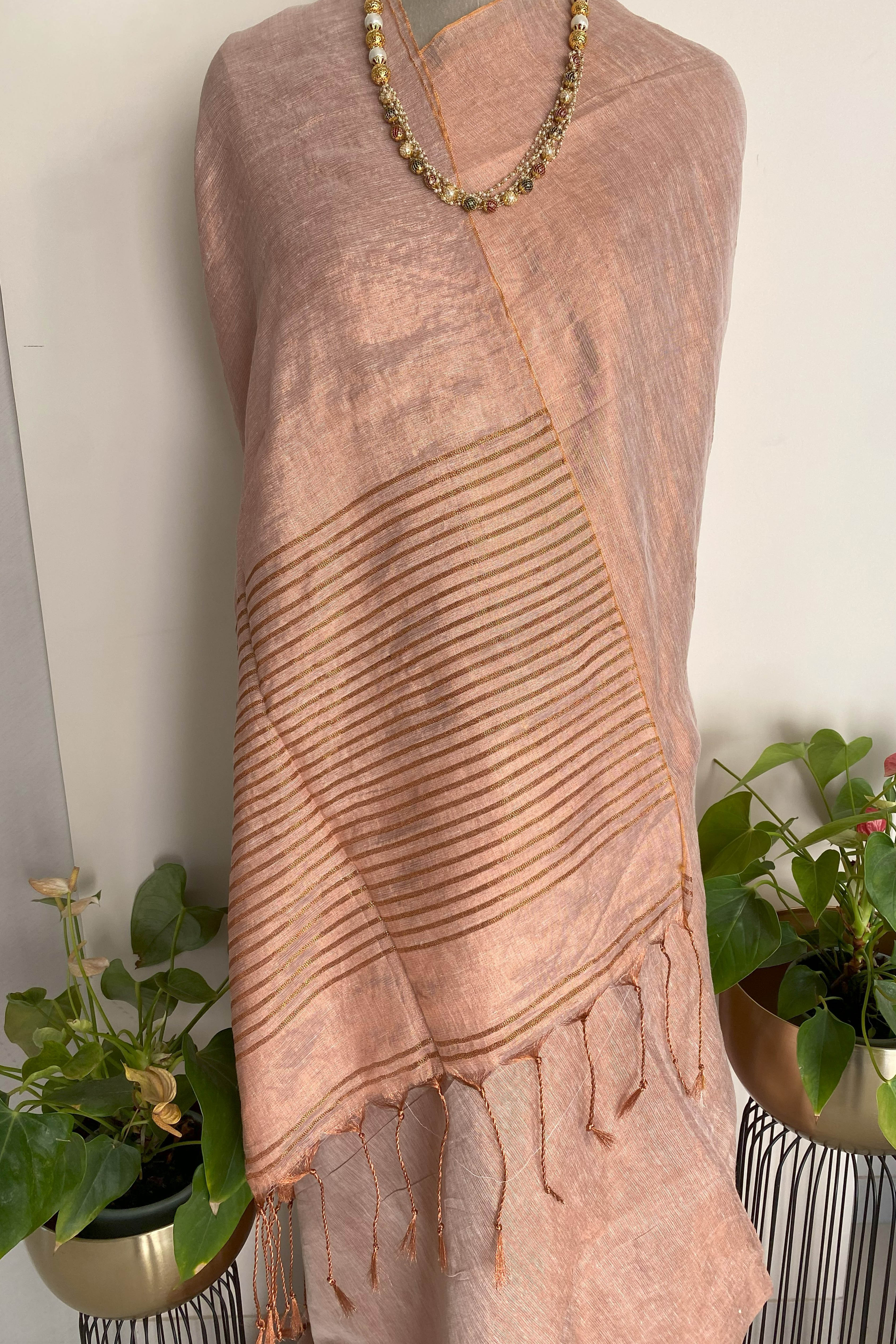 Risha Tissue Linen Saree in Dark Peach