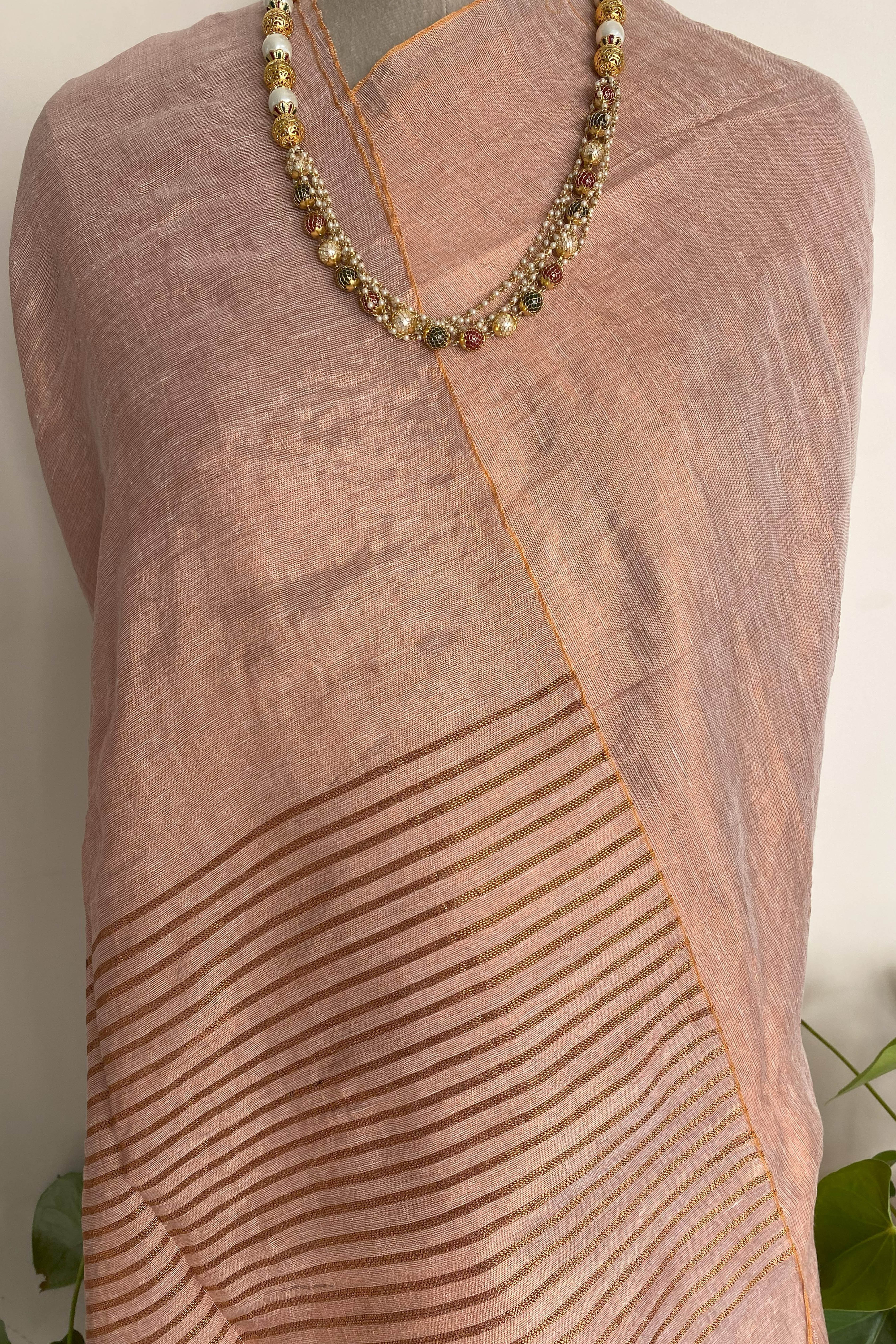 Risha Tissue Linen Saree in Dark Peach