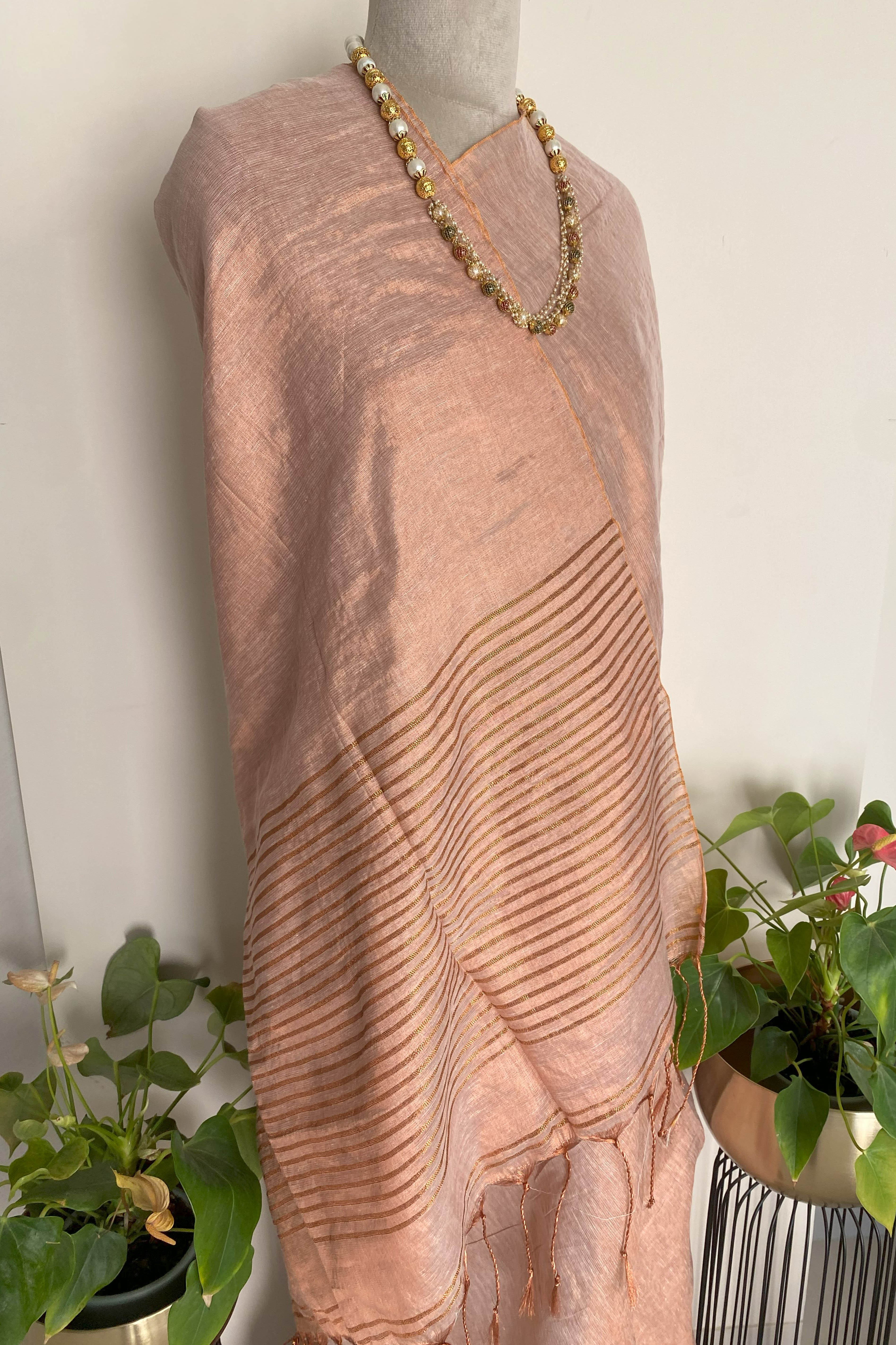 Risha Tissue Linen Saree in Dark Peach