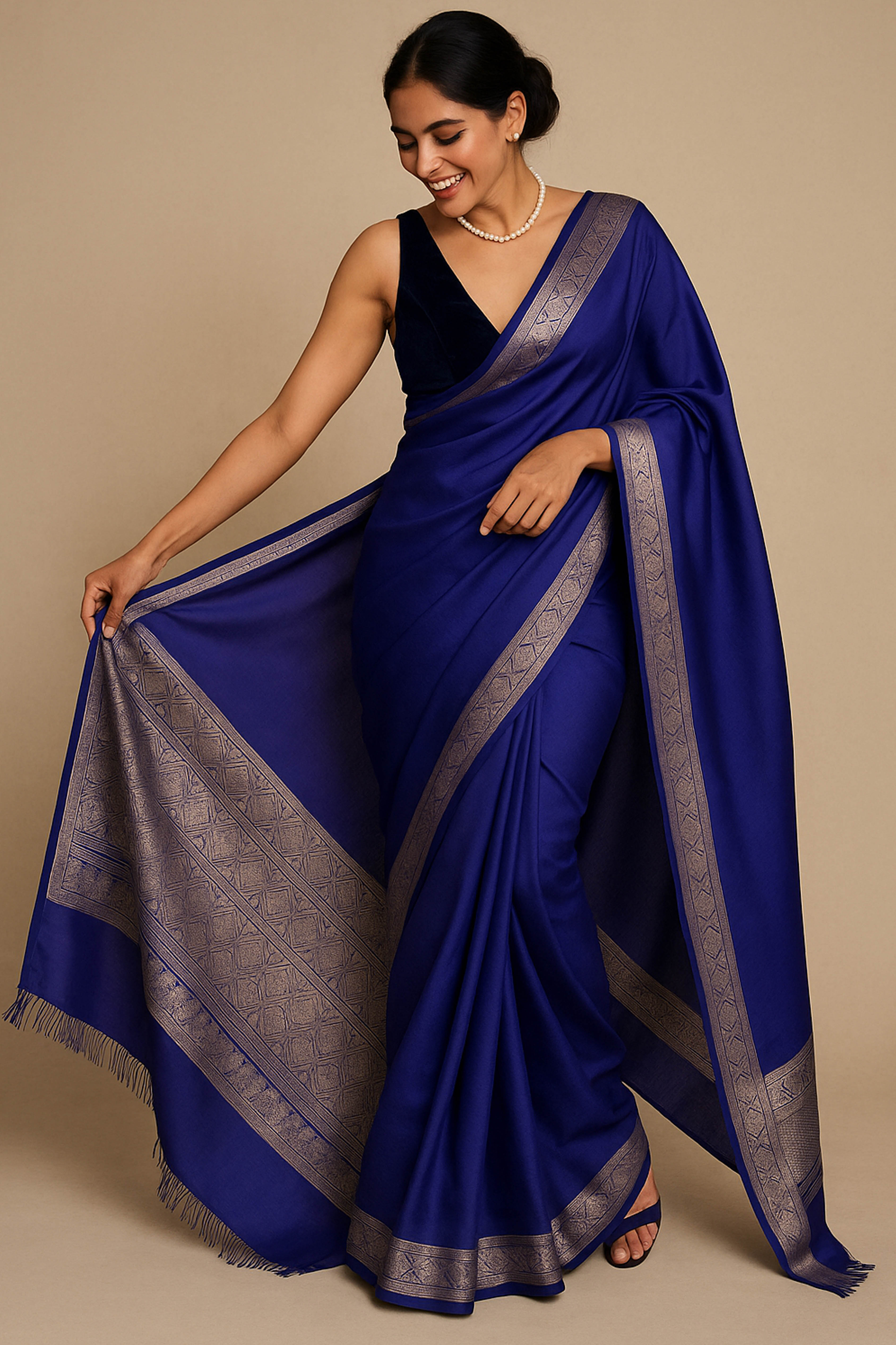 Dupion Tissue Silk Saree in Royal Blue