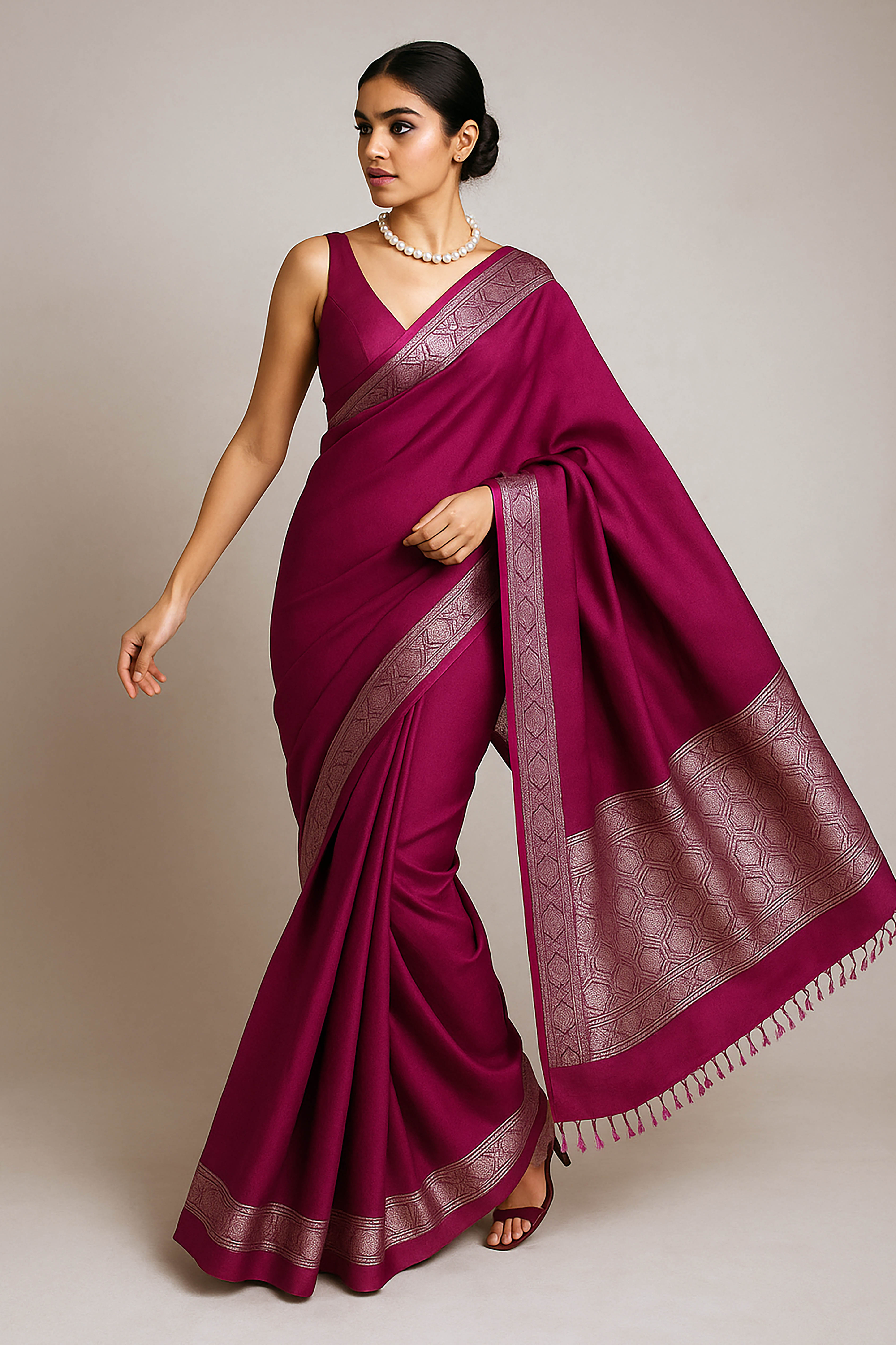 Dupion Tissue Silk Saree in Magenta