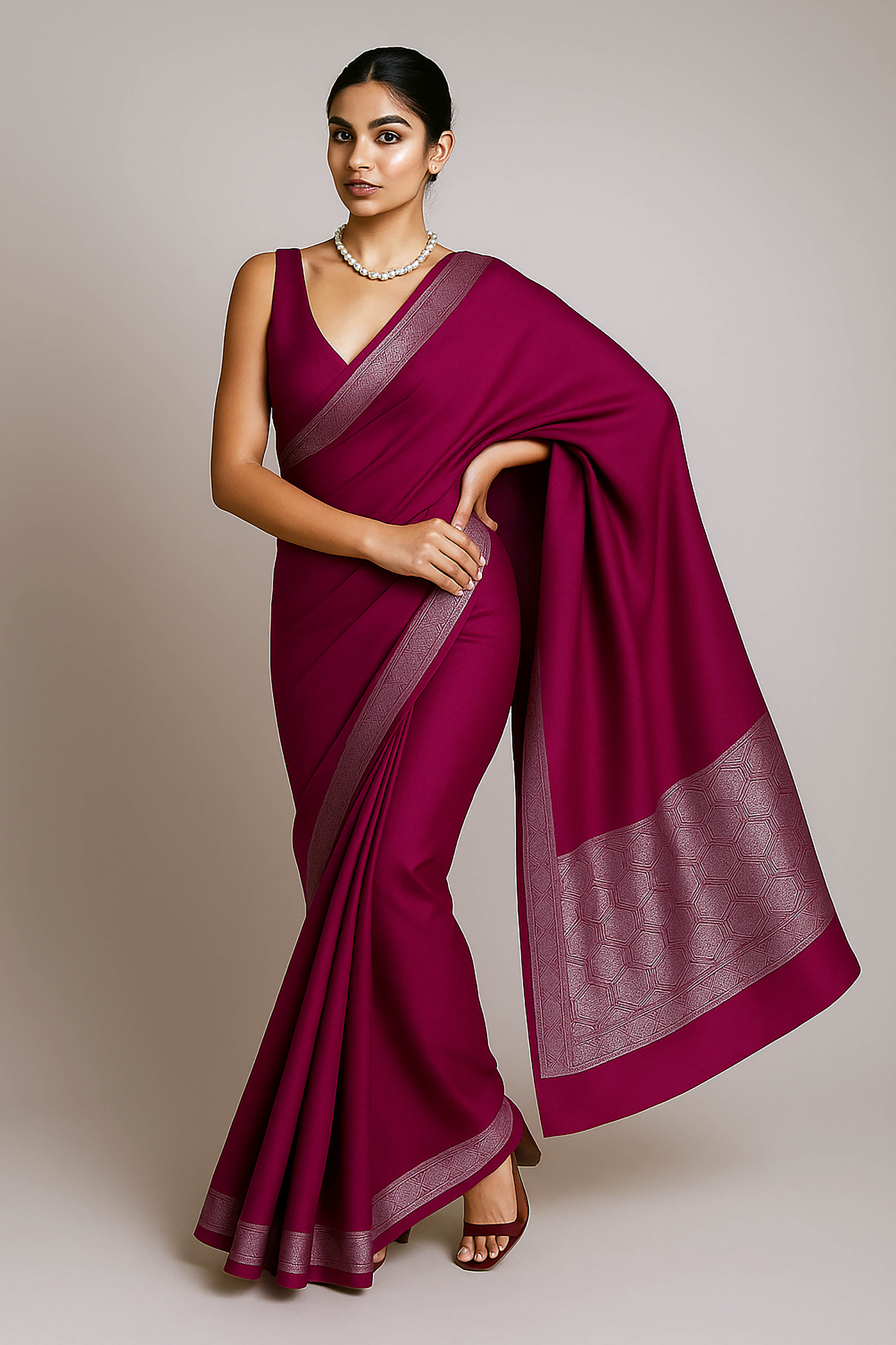 Dupion Tissue Silk Saree in Magenta