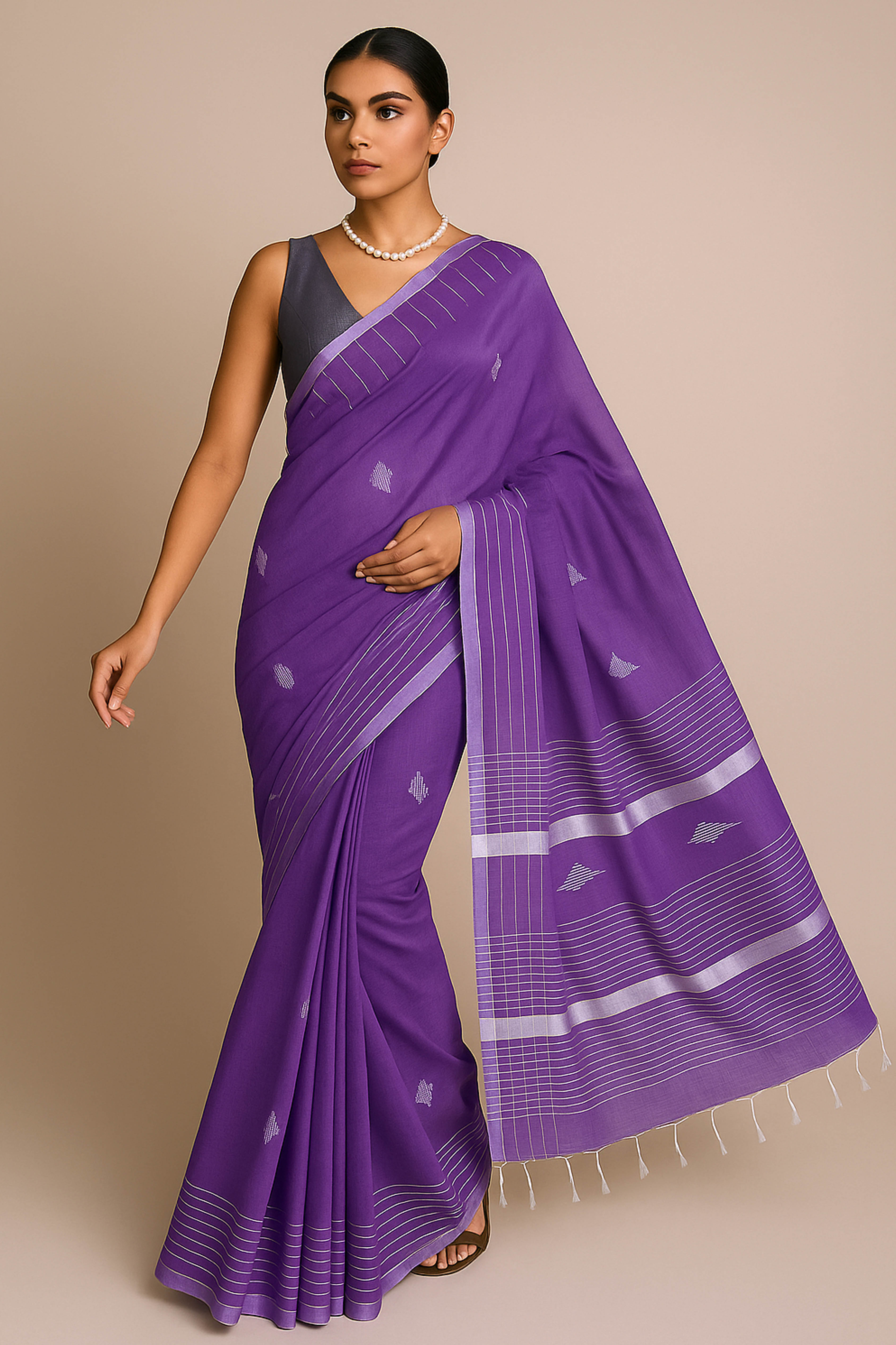 Purple Jamdani Cotton Tissue Saree