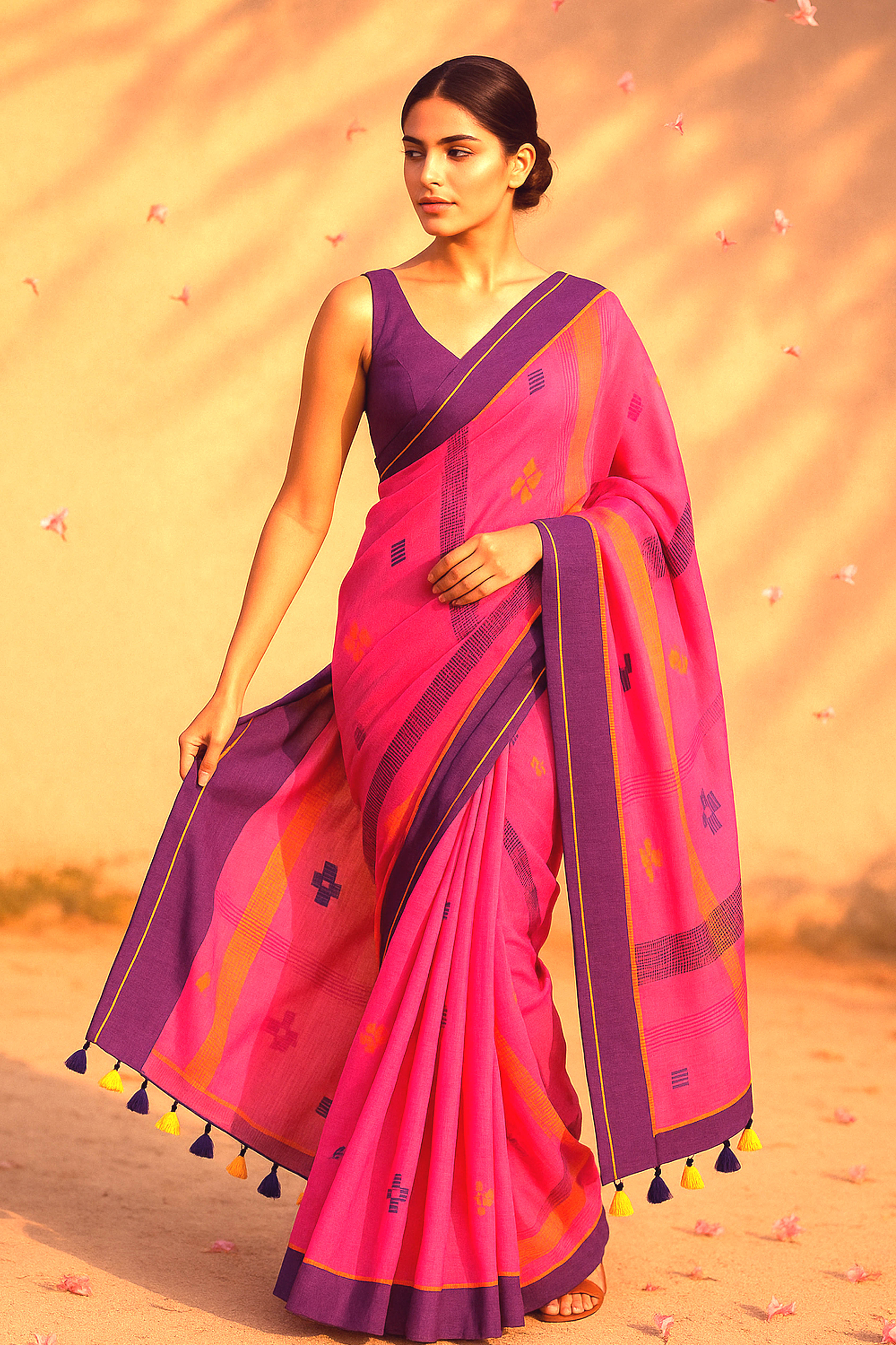Dark Pink Jamdani Cotton Saree